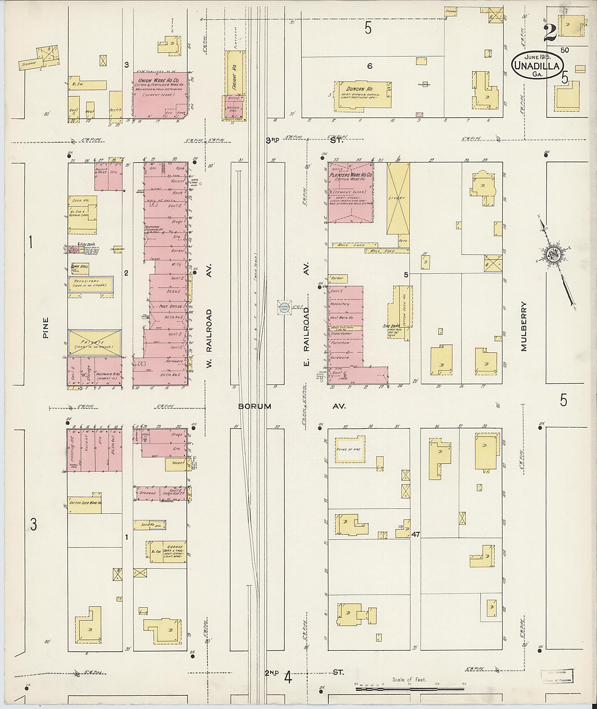 This old map of Unadilla, Dooly County, Georgia was created by Sanborn Map Company in 1915