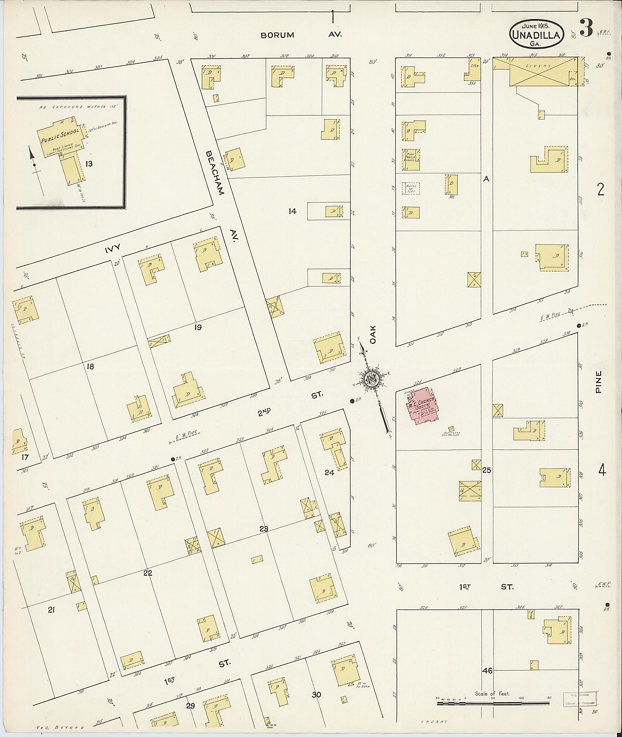 This old map of Unadilla, Dooly County, Georgia was created by Sanborn Map Company in 1915