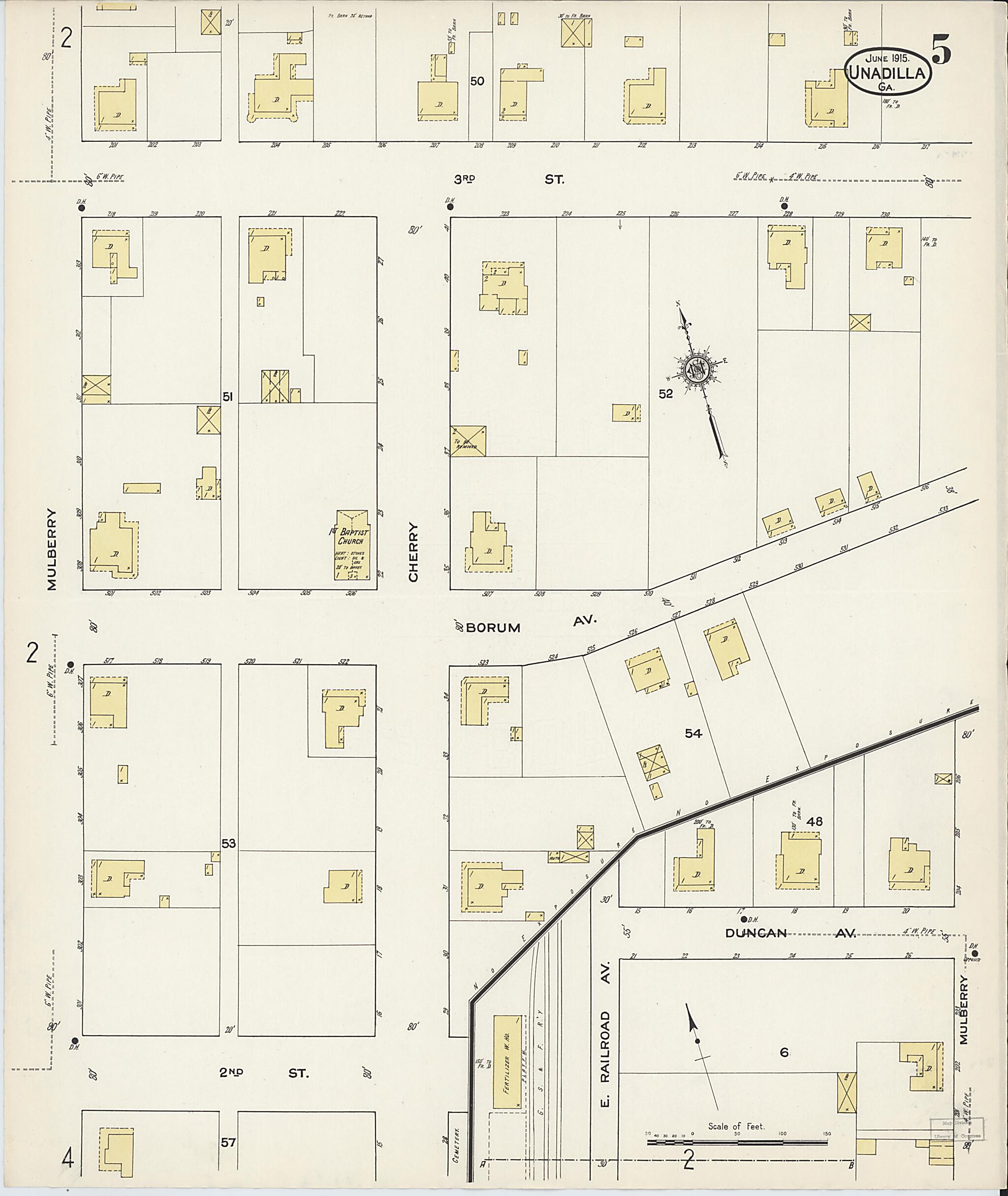 This old map of Unadilla, Dooly County, Georgia was created by Sanborn Map Company in 1915