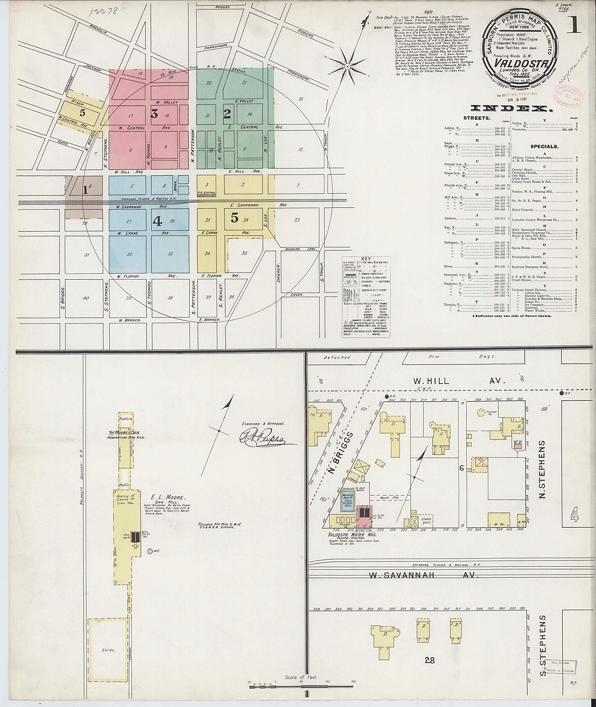 This old map of Valdosta, Lowndes County, Georgia was created by Sanborn Map Company in 1895