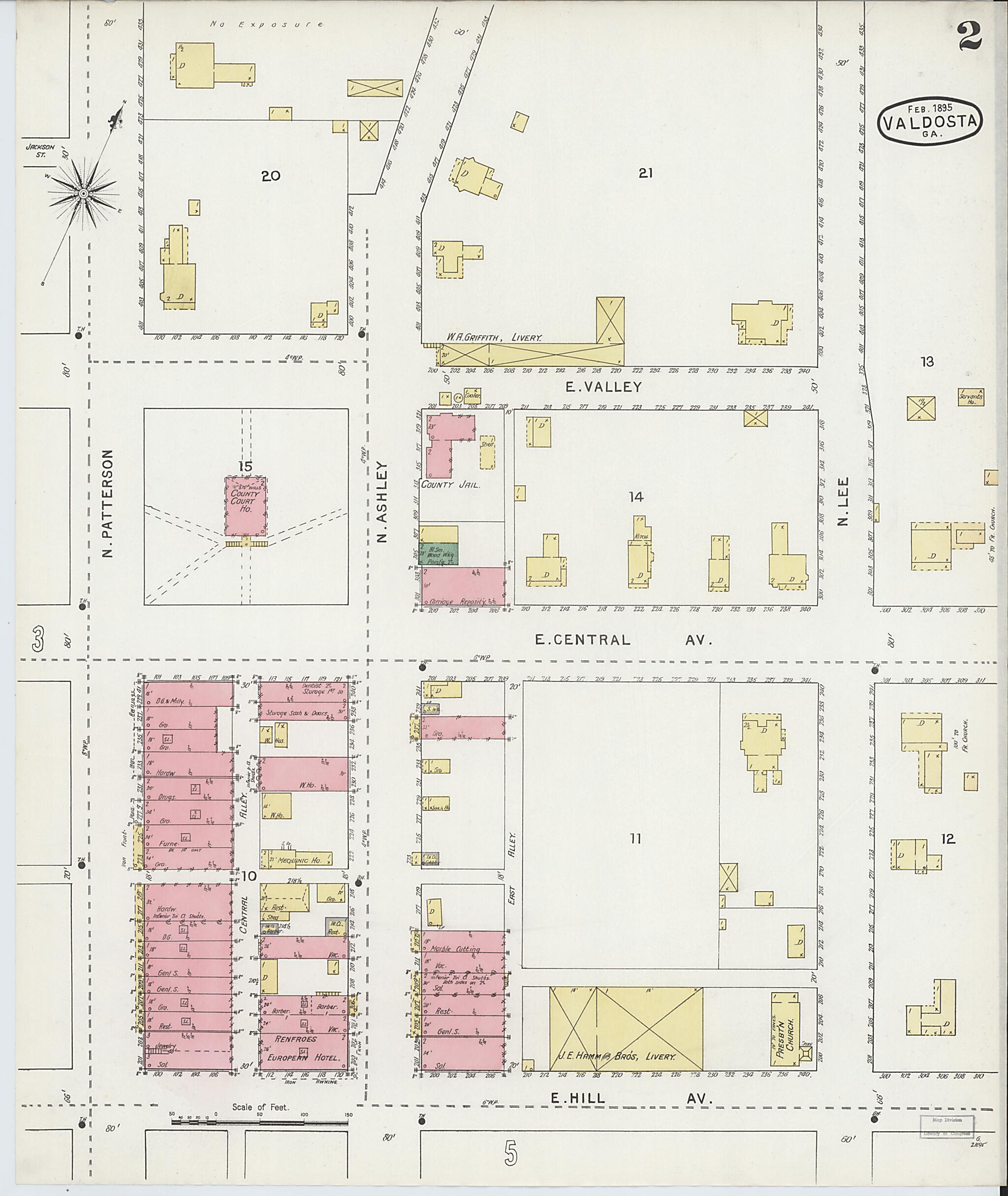 This old map of Valdosta, Lowndes County, Georgia was created by Sanborn Map Company in 1895