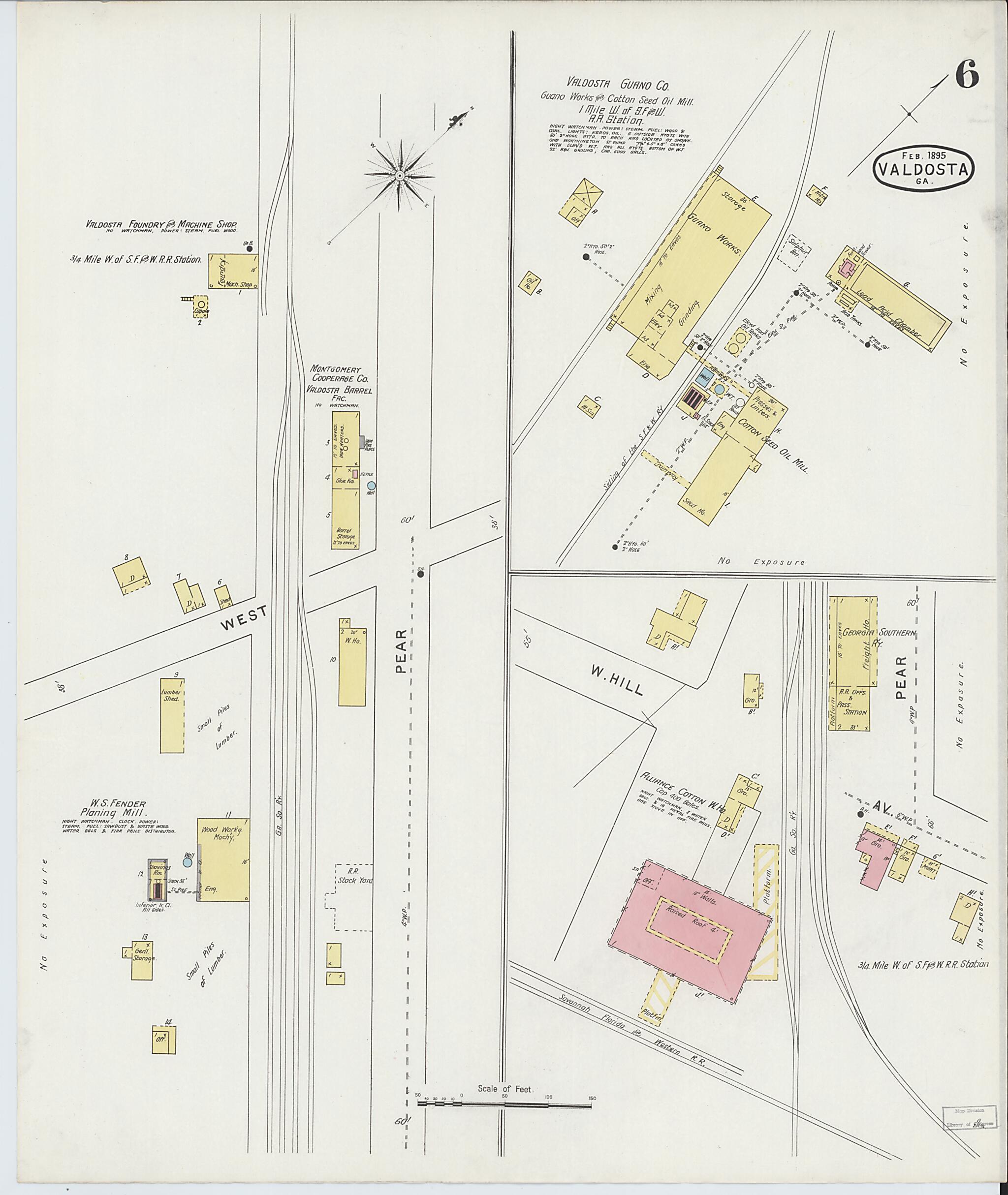 This old map of Valdosta, Lowndes County, Georgia was created by Sanborn Map Company in 1895
