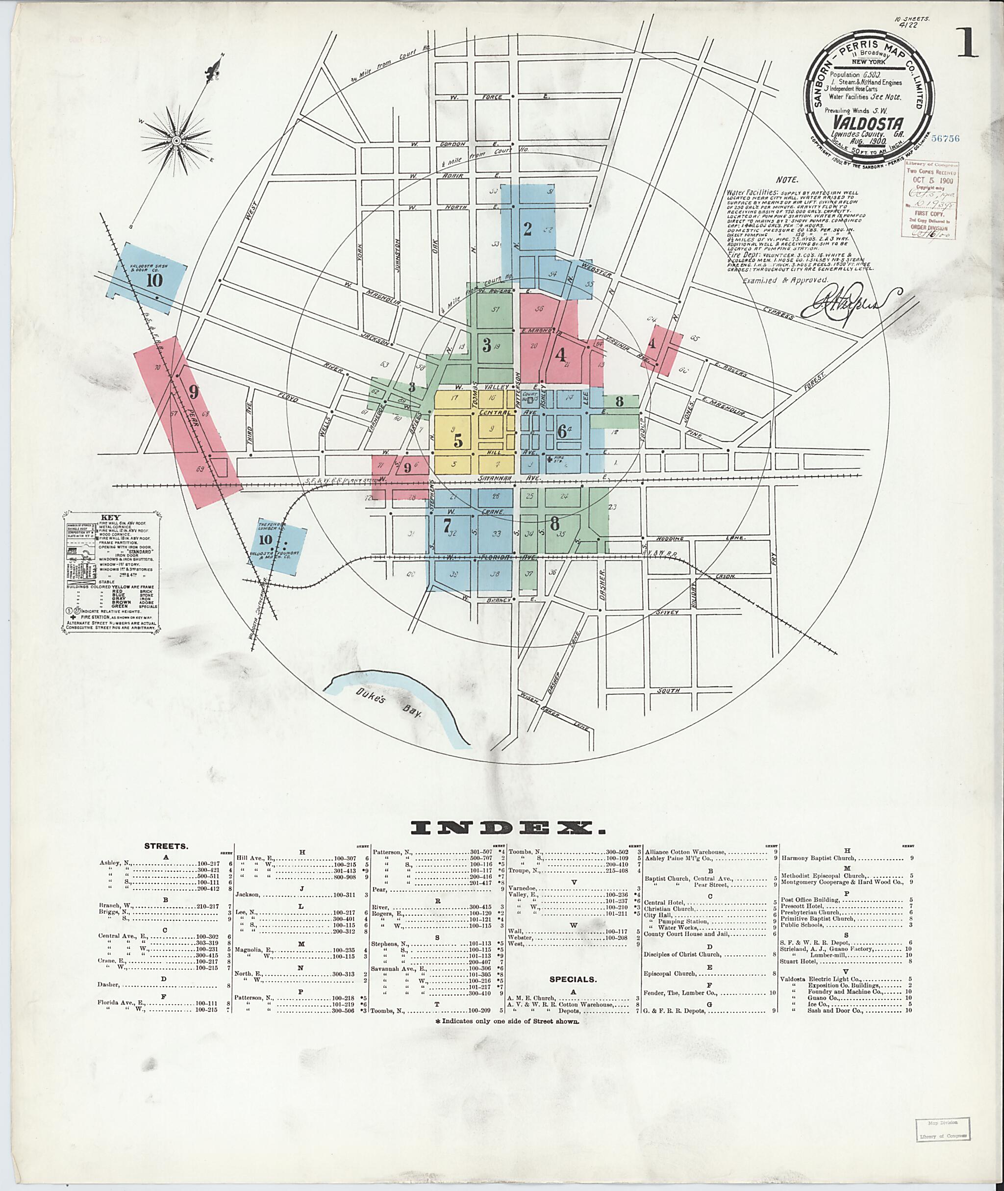 This old map of Valdosta, Lowndes County, Georgia was created by Sanborn Map Company in 1900