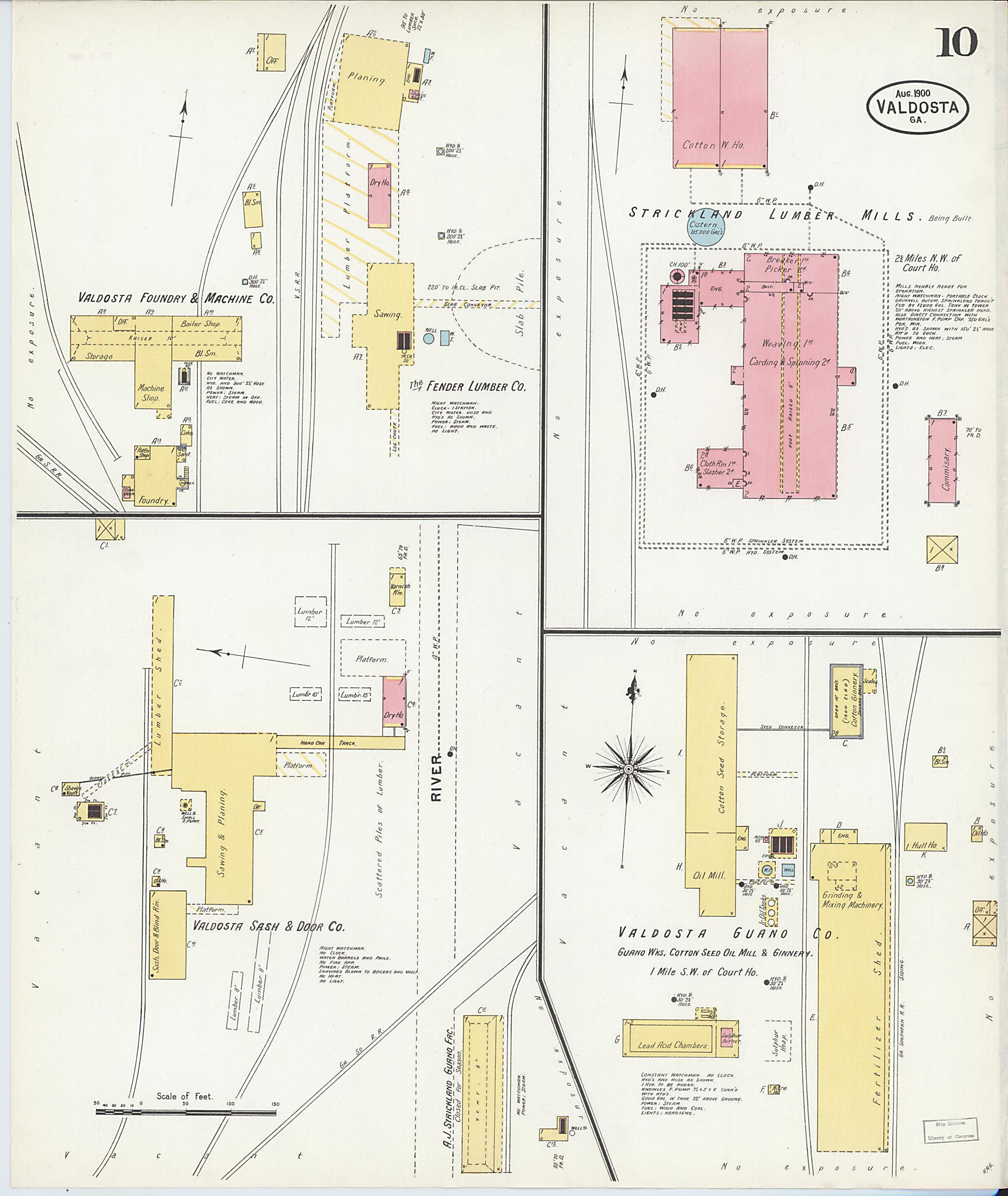 This old map of Valdosta, Lowndes County, Georgia was created by Sanborn Map Company in 1900