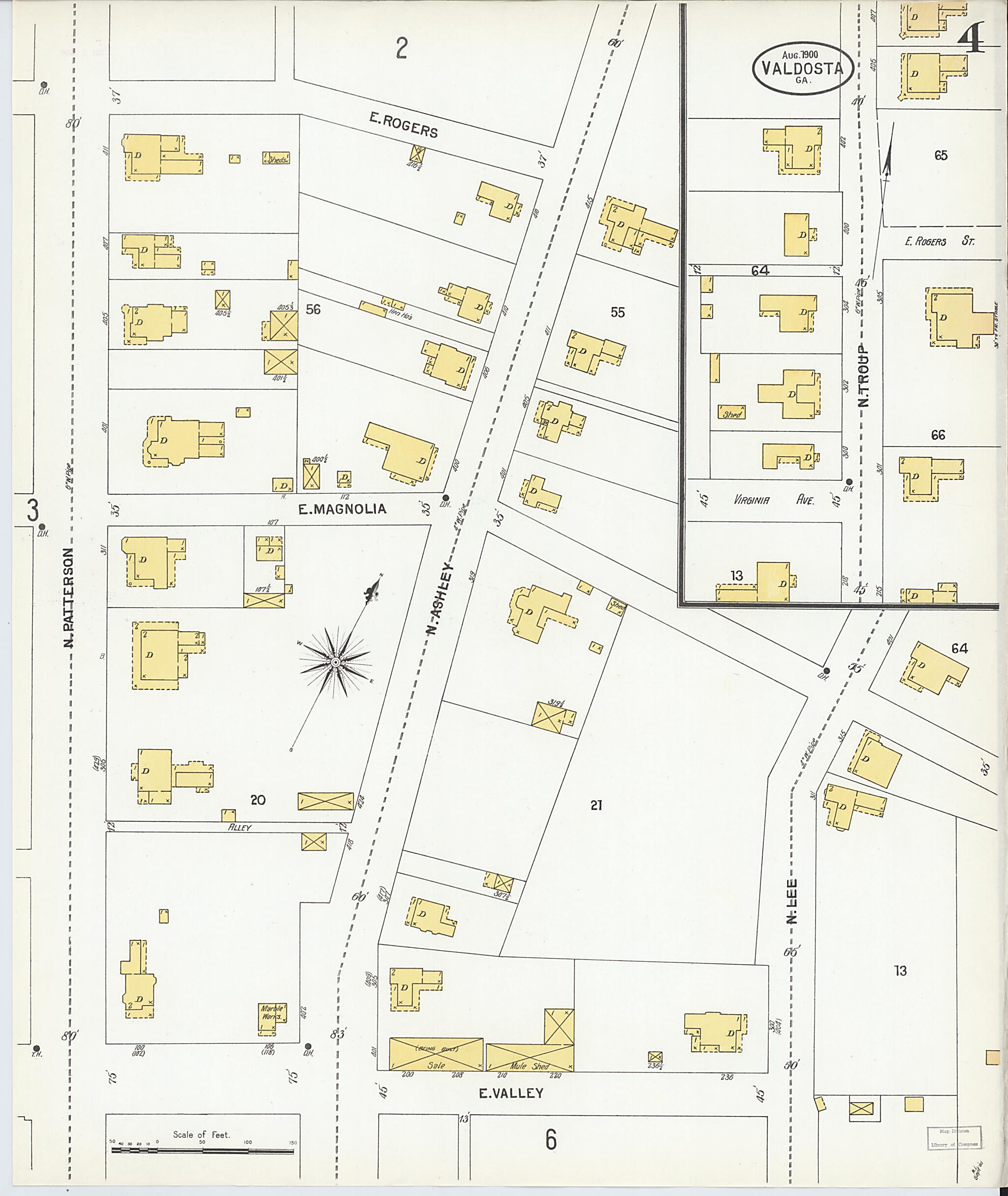 This old map of Valdosta, Lowndes County, Georgia was created by Sanborn Map Company in 1900