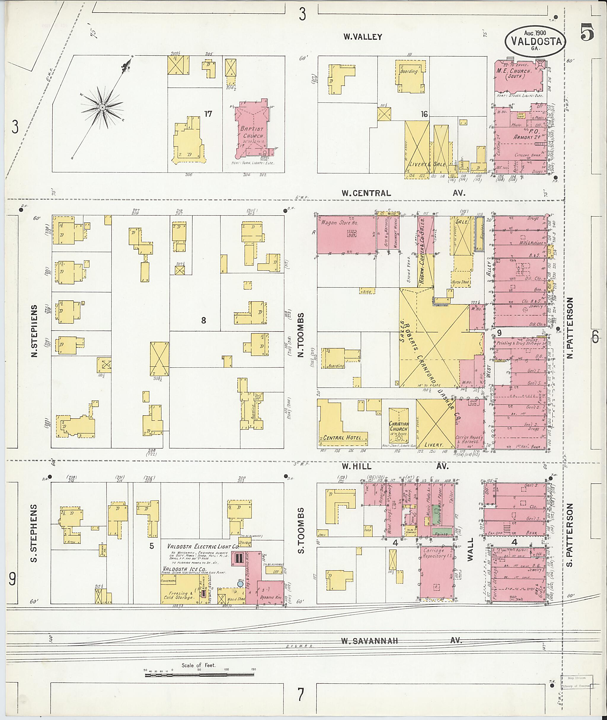 This old map of Valdosta, Lowndes County, Georgia was created by Sanborn Map Company in 1900