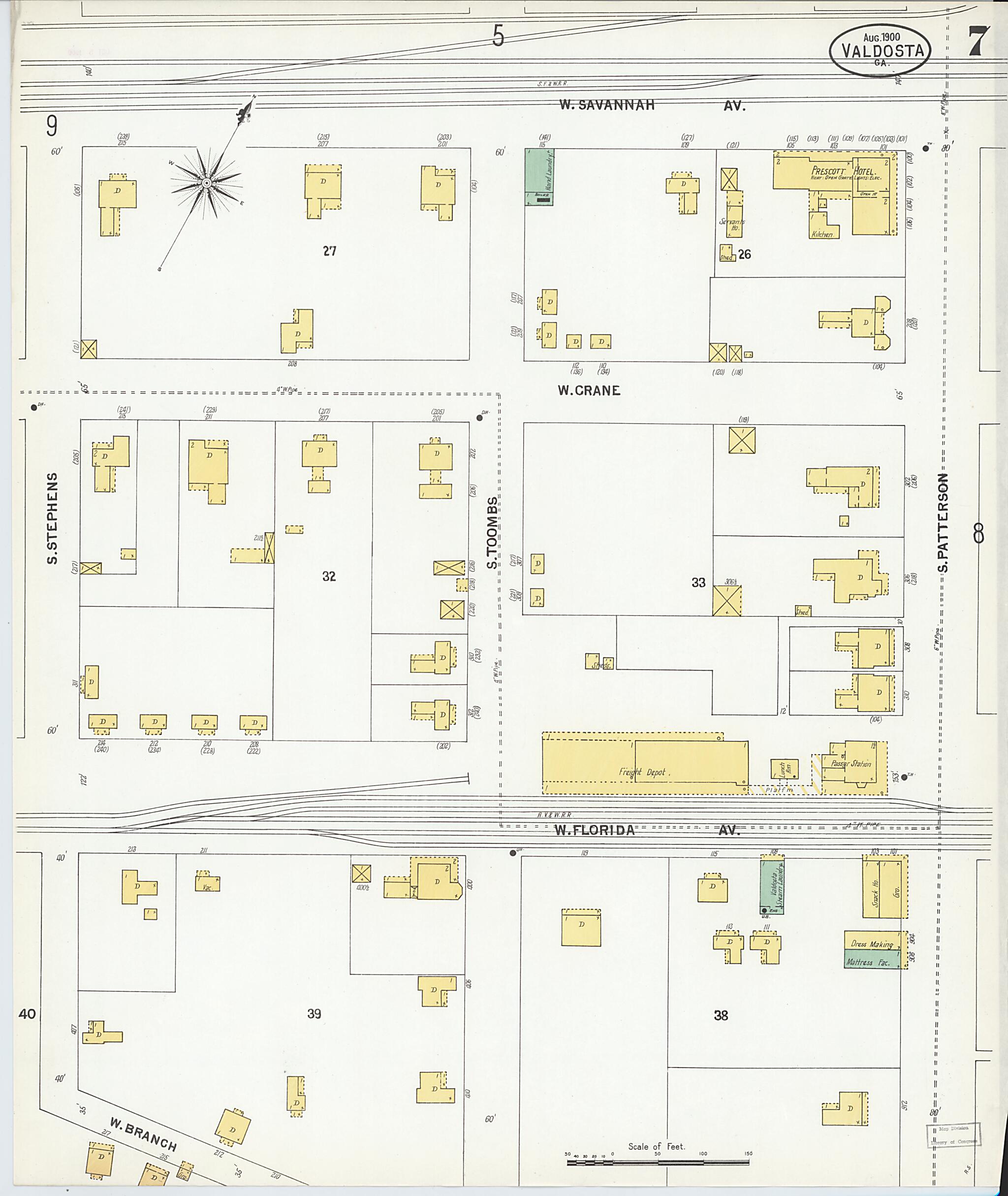 This old map of Valdosta, Lowndes County, Georgia was created by Sanborn Map Company in 1900