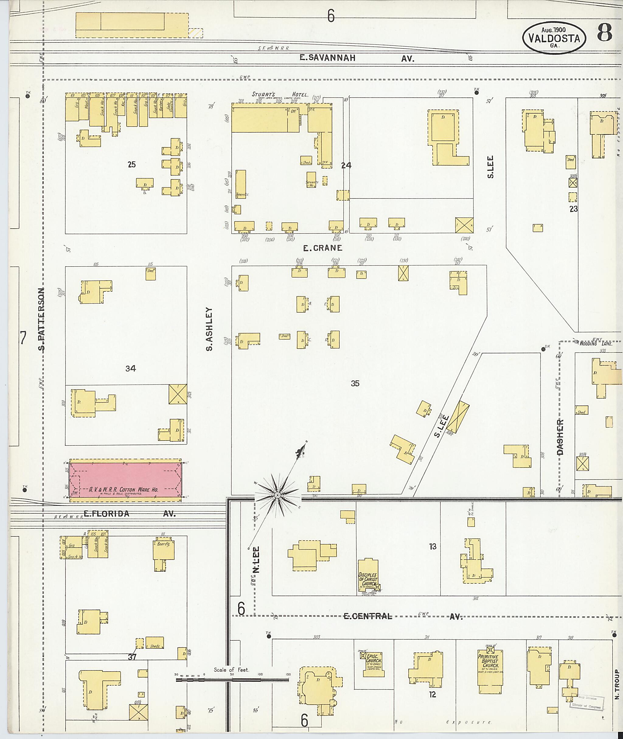 This old map of Valdosta, Lowndes County, Georgia was created by Sanborn Map Company in 1900