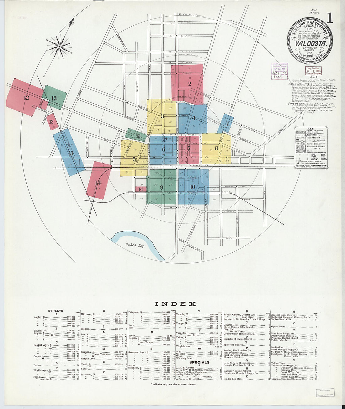 This old map of Valdosta, Lowndes County, Georgia was created by Sanborn Map Company in 1905