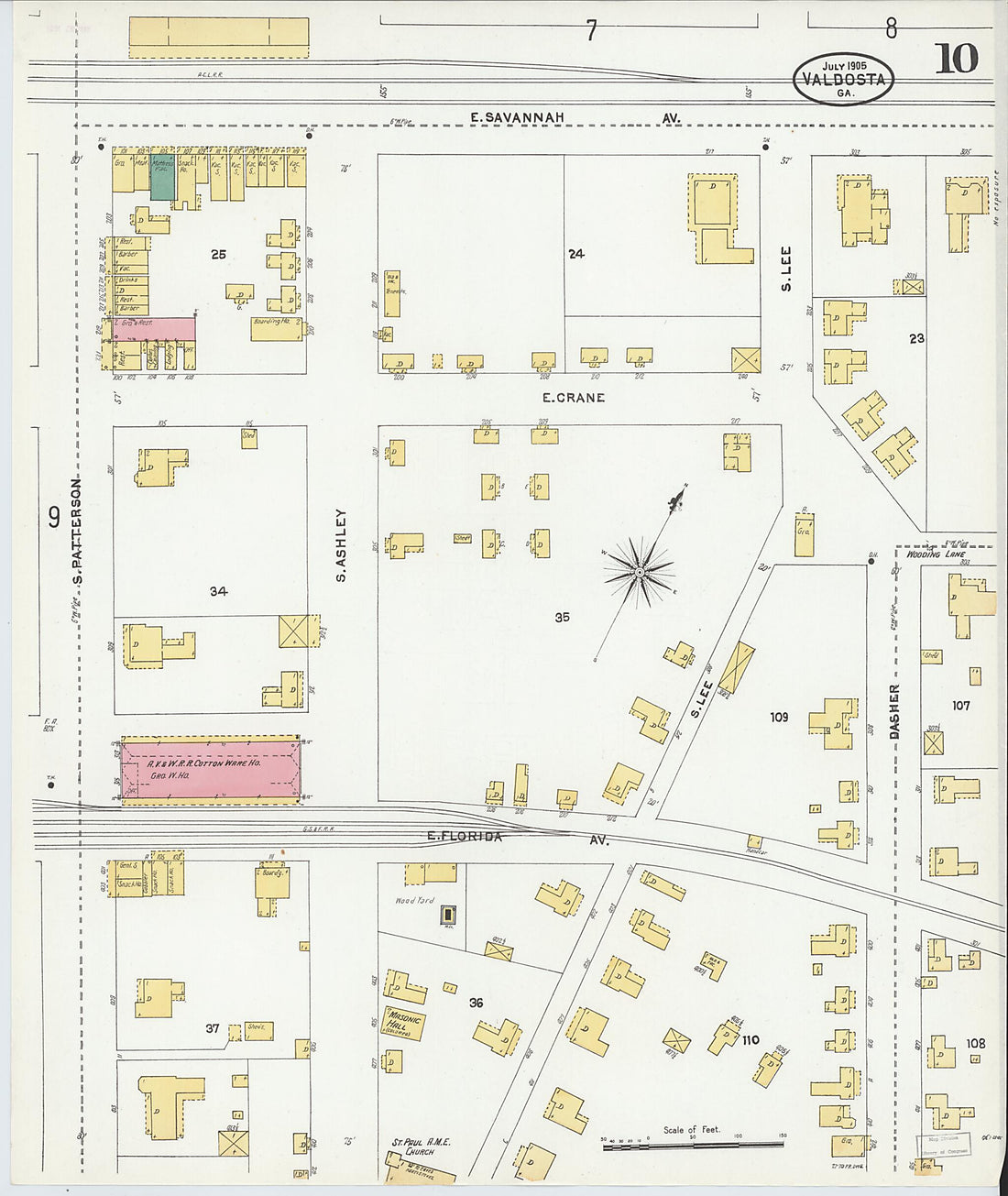 This old map of Valdosta, Lowndes County, Georgia was created by Sanborn Map Company in 1905