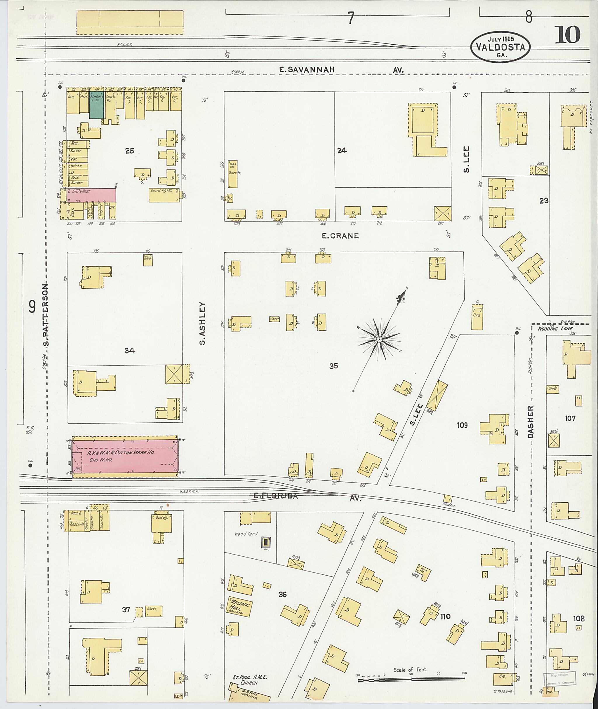 This old map of Valdosta, Lowndes County, Georgia was created by Sanborn Map Company in 1905