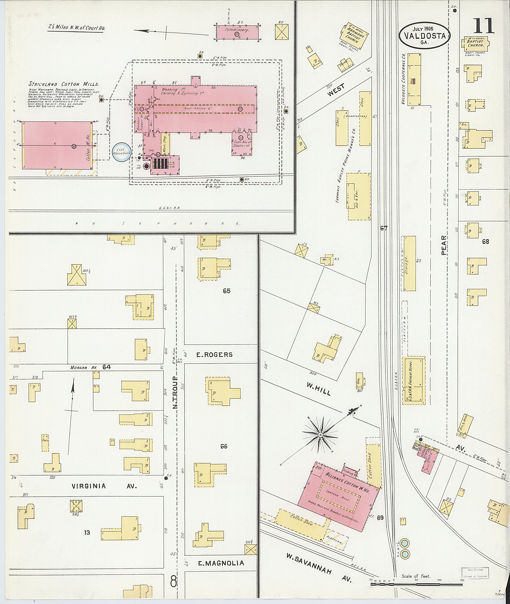 This old map of Valdosta, Lowndes County, Georgia was created by Sanborn Map Company in 1905