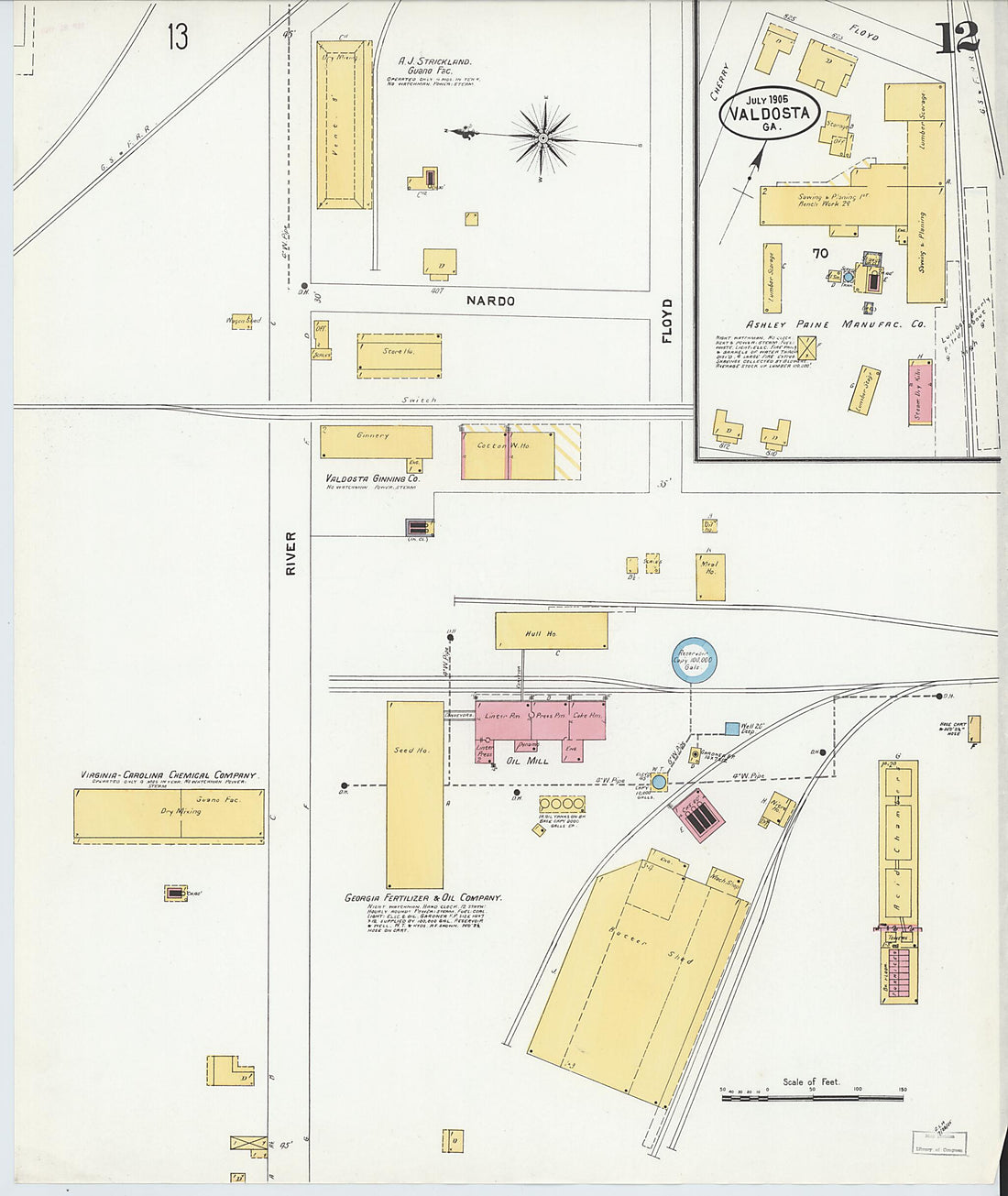 This old map of Valdosta, Lowndes County, Georgia was created by Sanborn Map Company in 1905