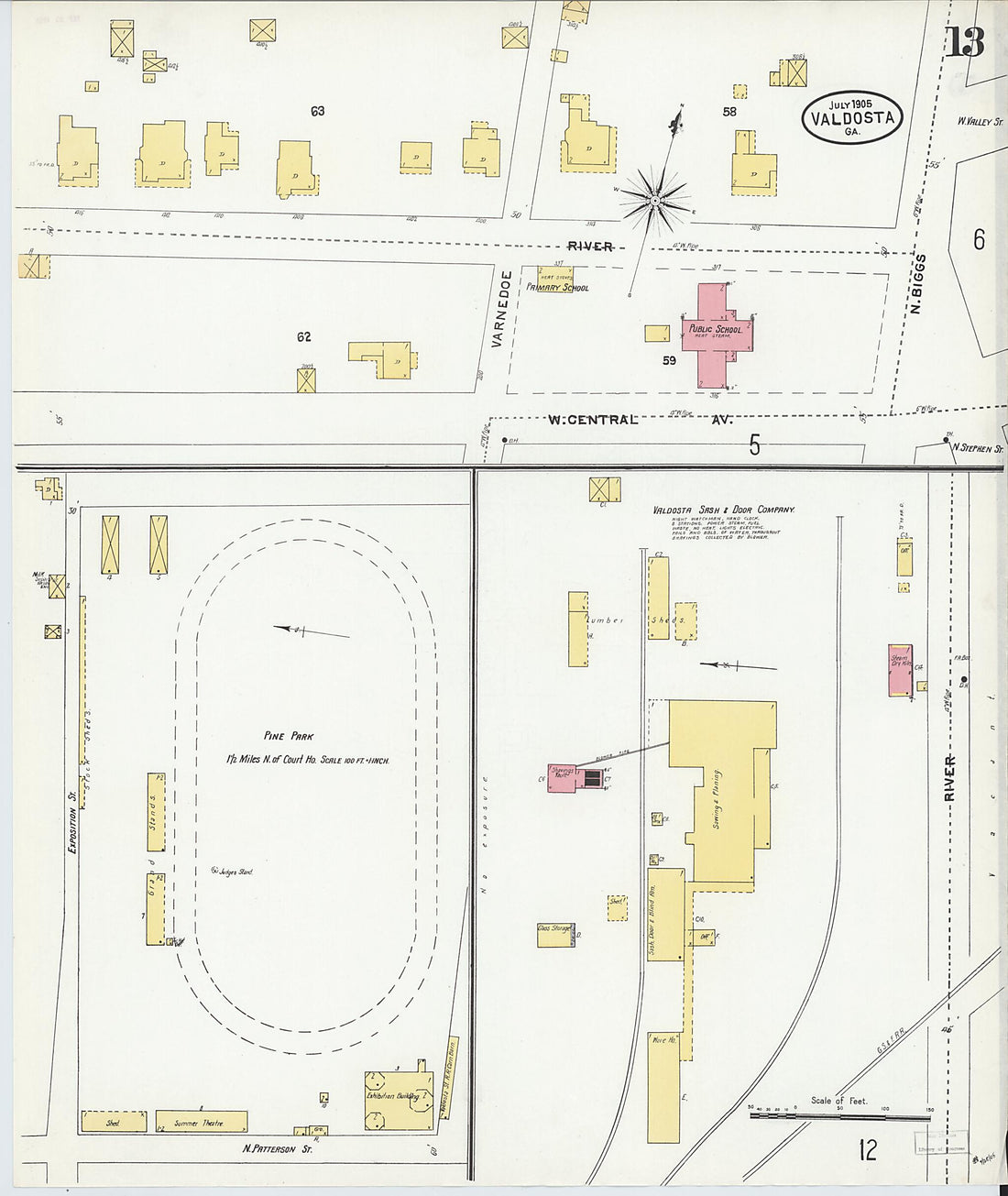 This old map of Valdosta, Lowndes County, Georgia was created by Sanborn Map Company in 1905