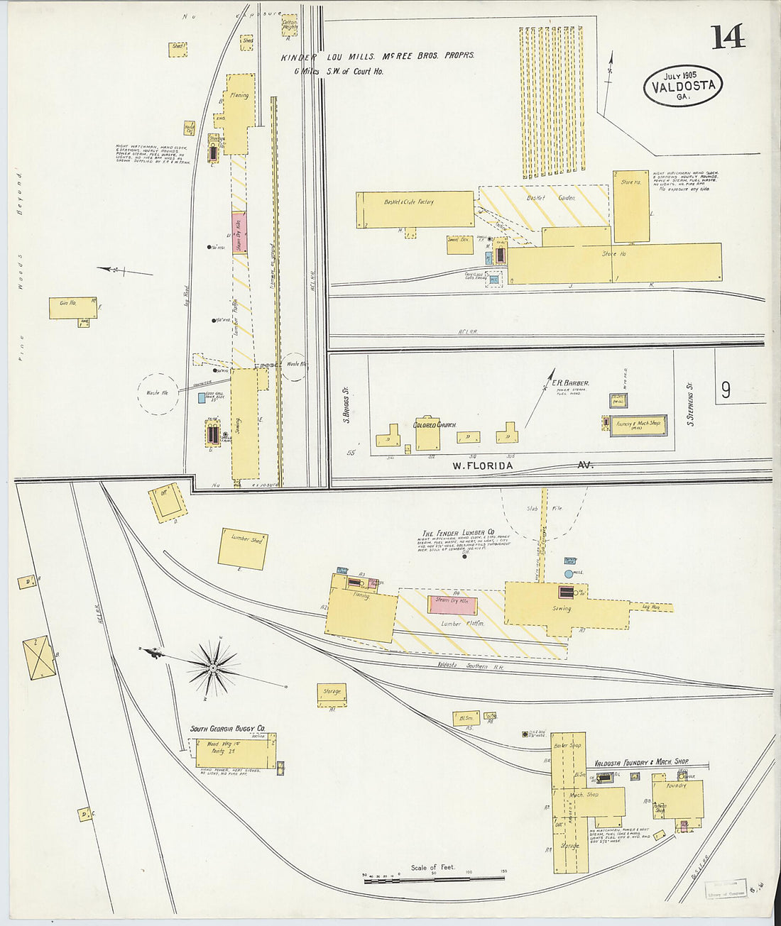 This old map of Valdosta, Lowndes County, Georgia was created by Sanborn Map Company in 1905
