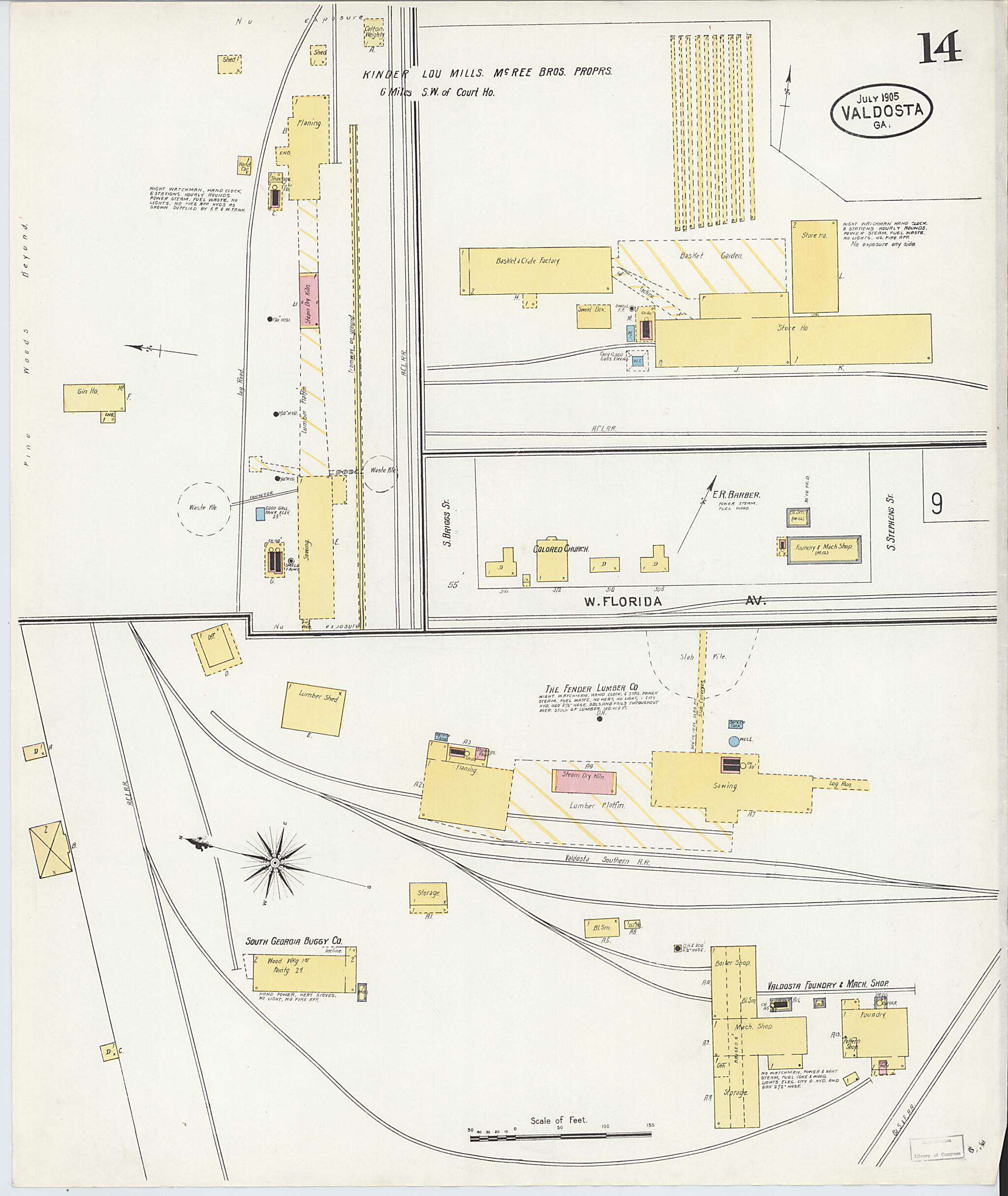 This old map of Valdosta, Lowndes County, Georgia was created by Sanborn Map Company in 1905