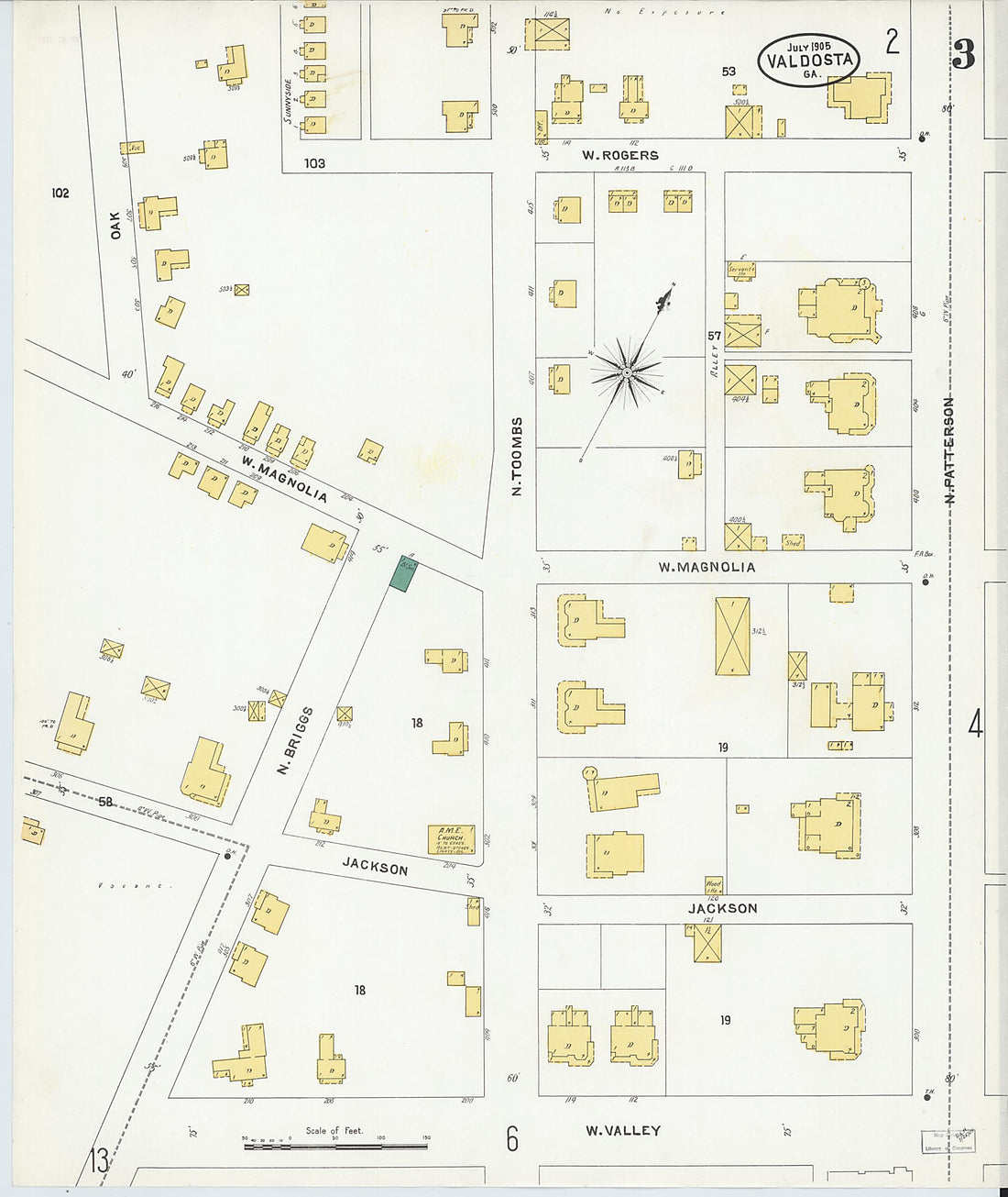 This old map of Valdosta, Lowndes County, Georgia was created by Sanborn Map Company in 1905