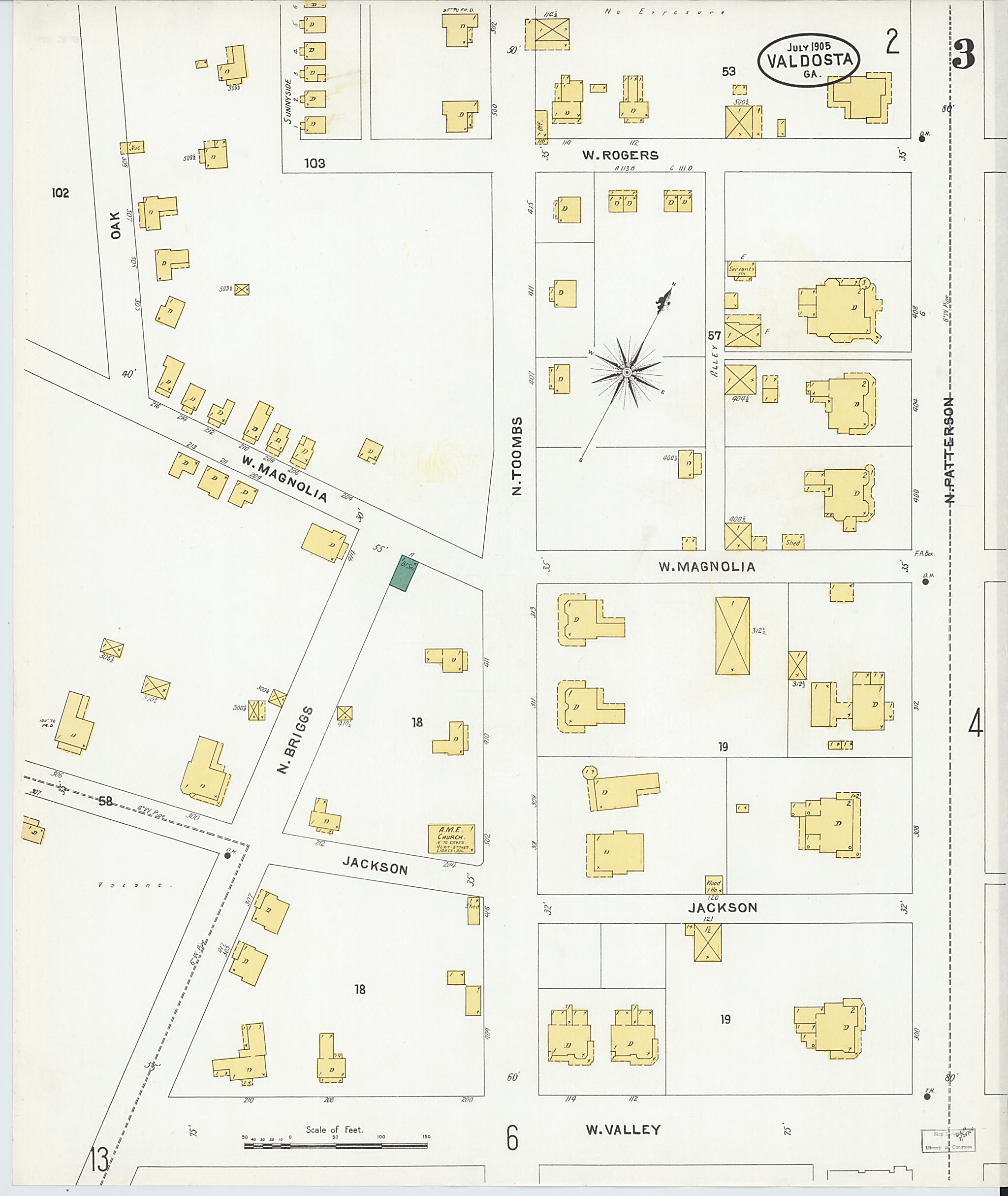 This old map of Valdosta, Lowndes County, Georgia was created by Sanborn Map Company in 1905