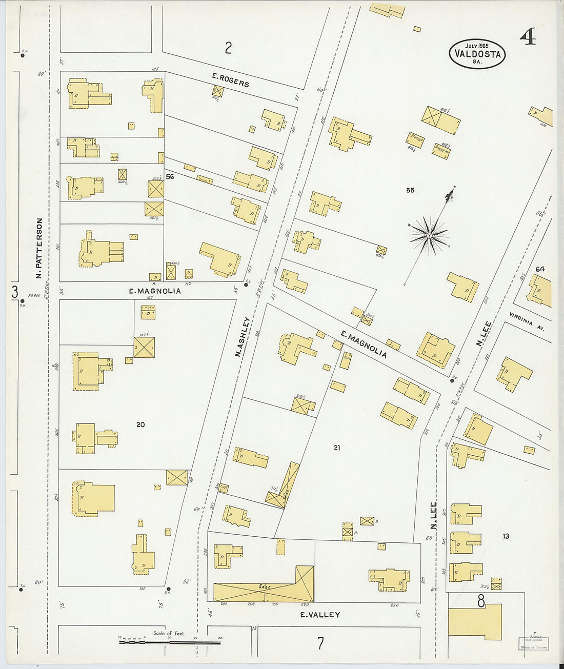 This old map of Valdosta, Lowndes County, Georgia was created by Sanborn Map Company in 1905