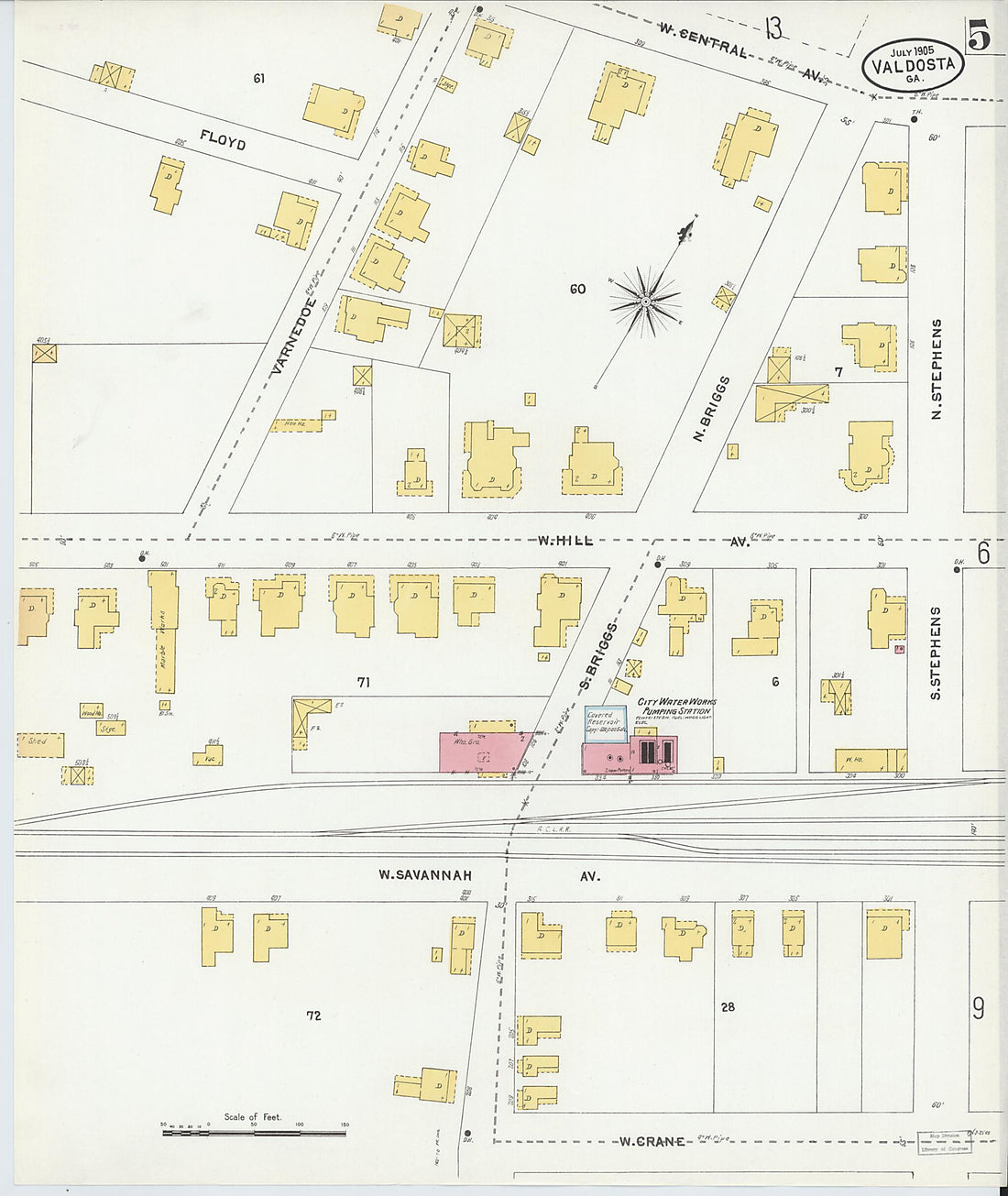 This old map of Valdosta, Lowndes County, Georgia was created by Sanborn Map Company in 1905