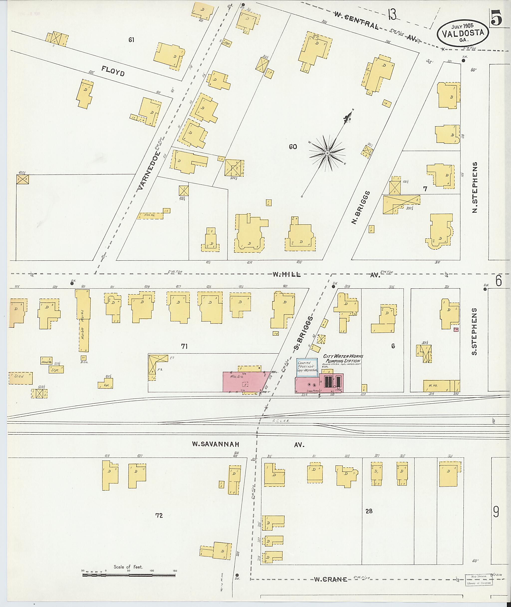 This old map of Valdosta, Lowndes County, Georgia was created by Sanborn Map Company in 1905