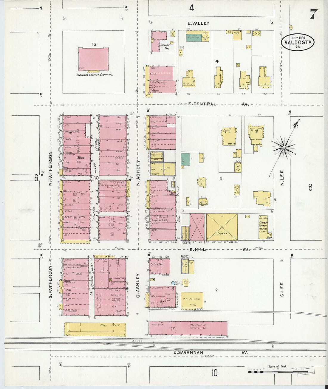 This old map of Valdosta, Lowndes County, Georgia was created by Sanborn Map Company in 1905