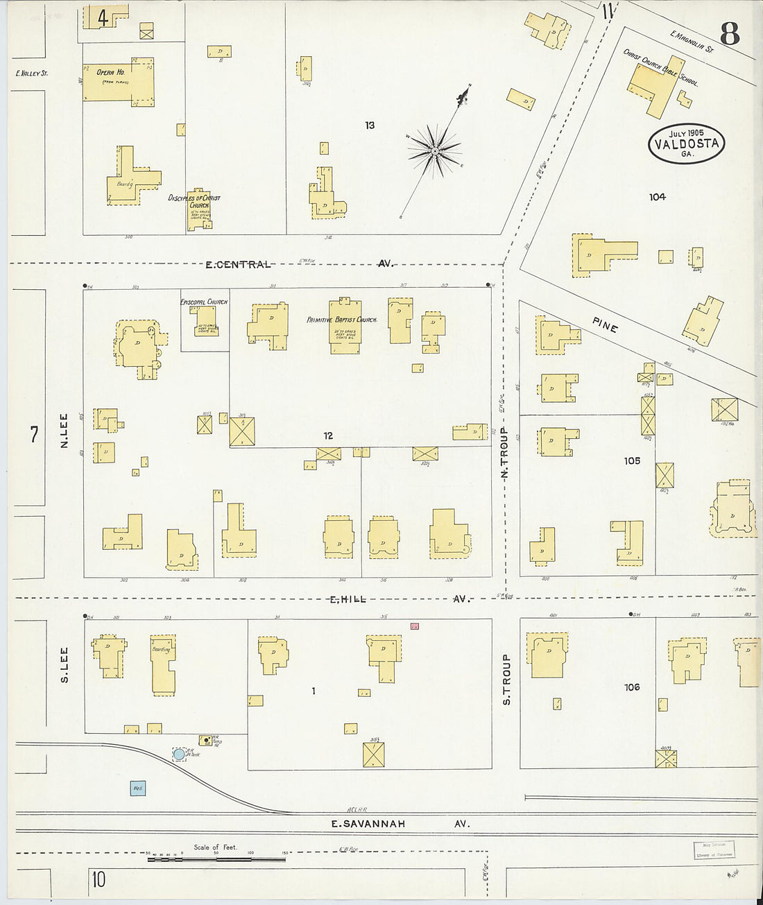 This old map of Valdosta, Lowndes County, Georgia was created by Sanborn Map Company in 1905