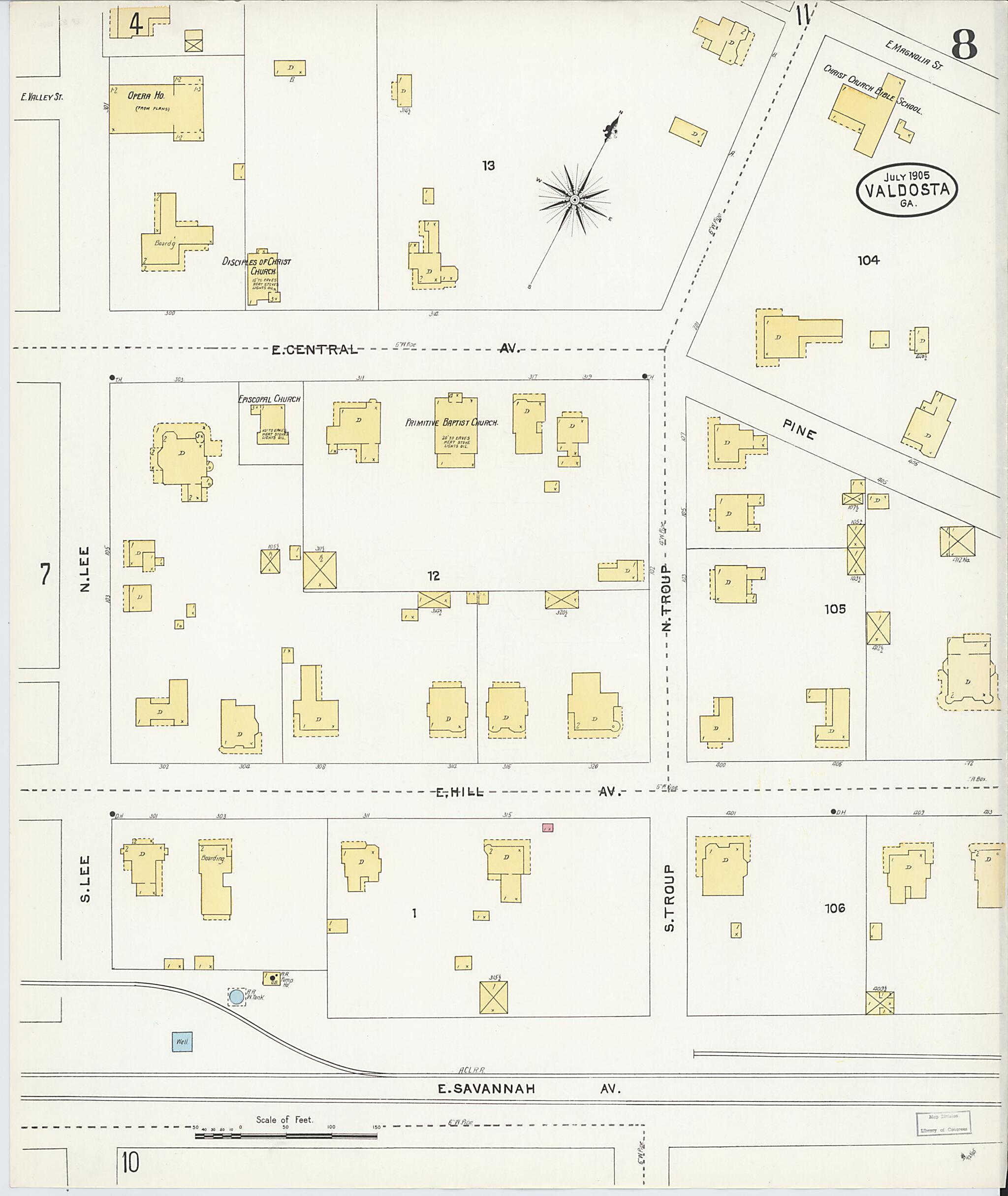 This old map of Valdosta, Lowndes County, Georgia was created by Sanborn Map Company in 1905