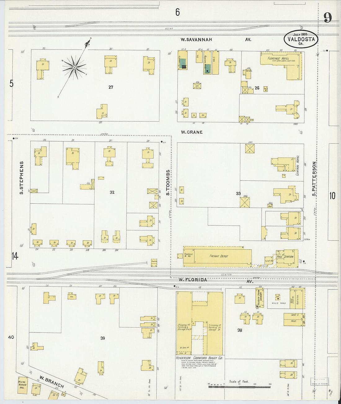This old map of Valdosta, Lowndes County, Georgia was created by Sanborn Map Company in 1905