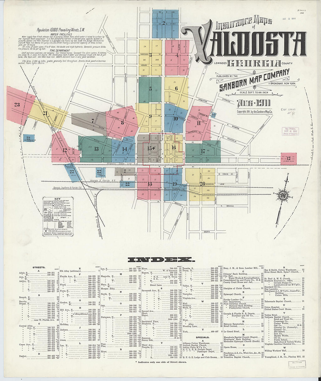 This old map of Valdosta, Lowndes County, Georgia was created by Sanborn Map Company in 1911
