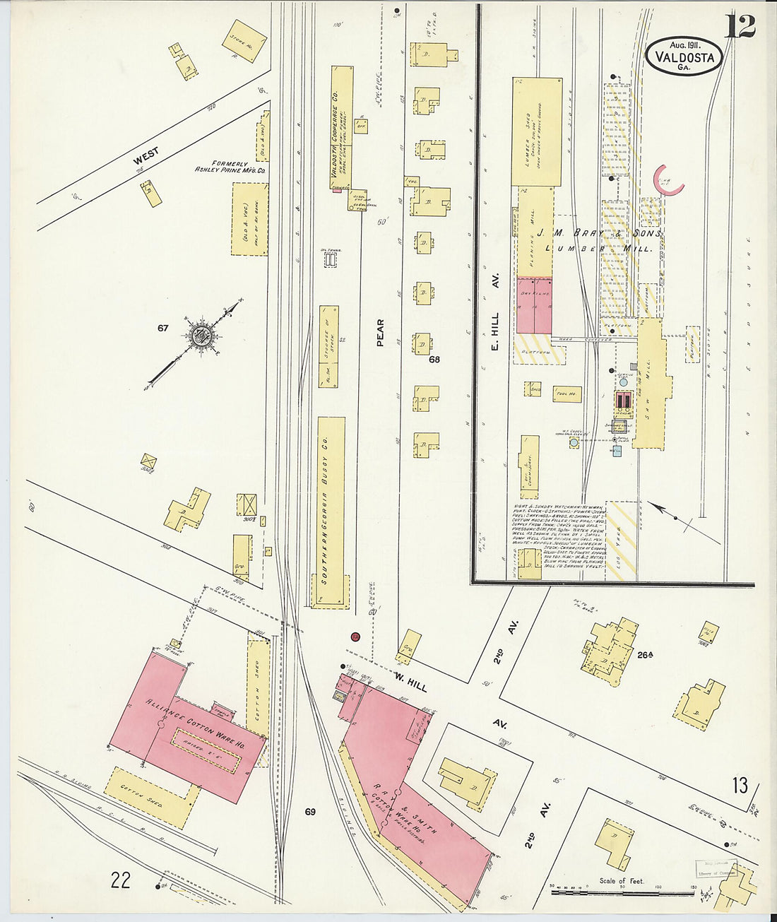 This old map of Valdosta, Lowndes County, Georgia was created by Sanborn Map Company in 1911