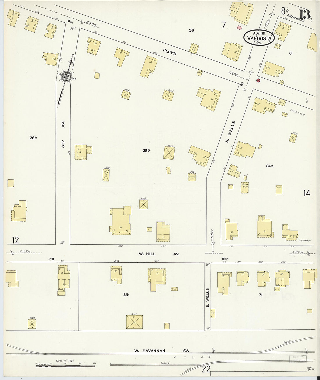 This old map of Valdosta, Lowndes County, Georgia was created by Sanborn Map Company in 1911