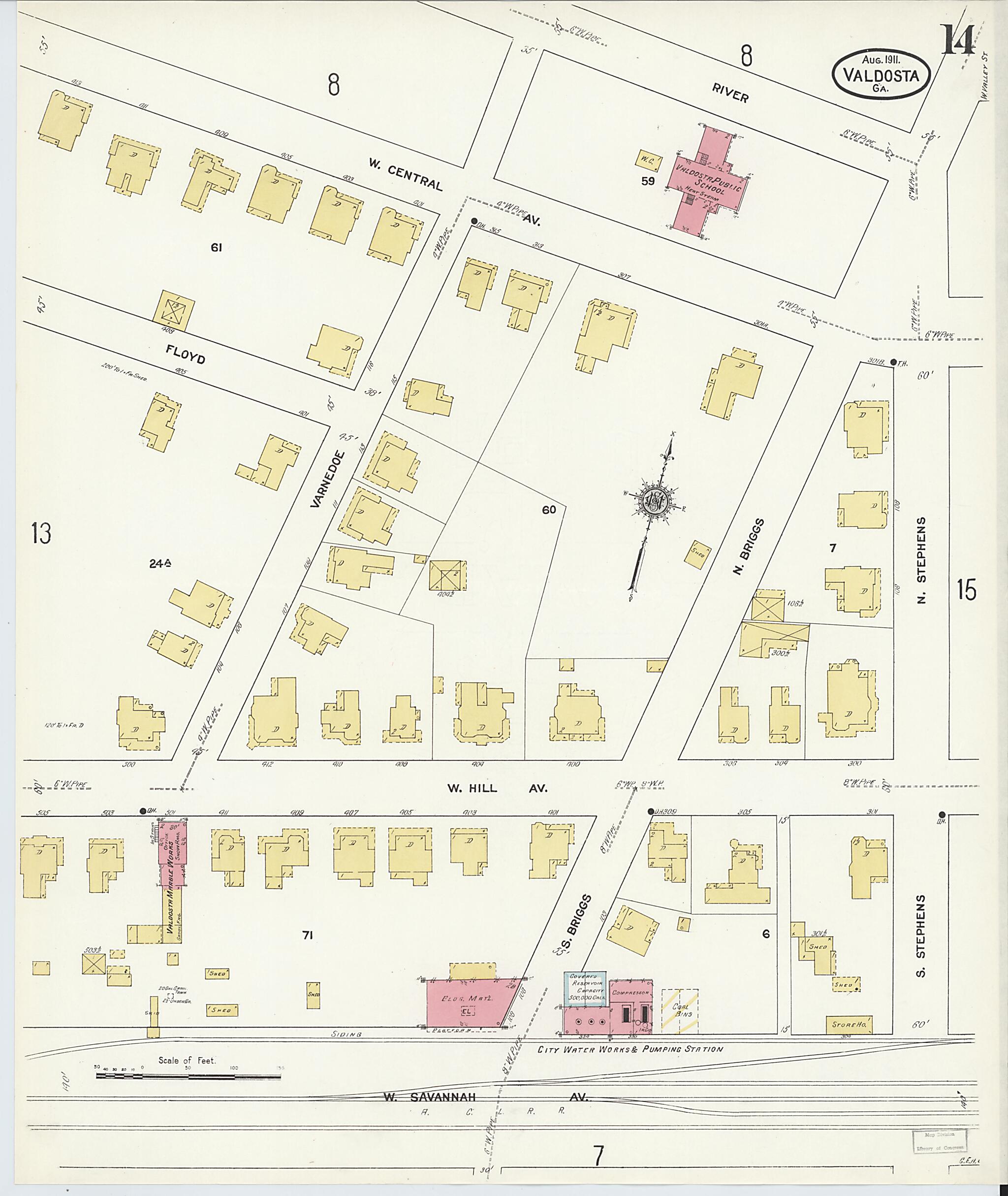 This old map of Valdosta, Lowndes County, Georgia was created by Sanborn Map Company in 1911
