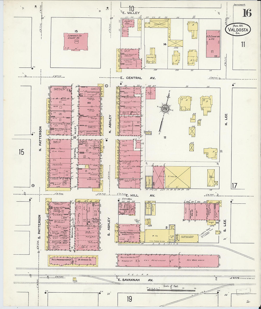This old map of Valdosta, Lowndes County, Georgia was created by Sanborn Map Company in 1911