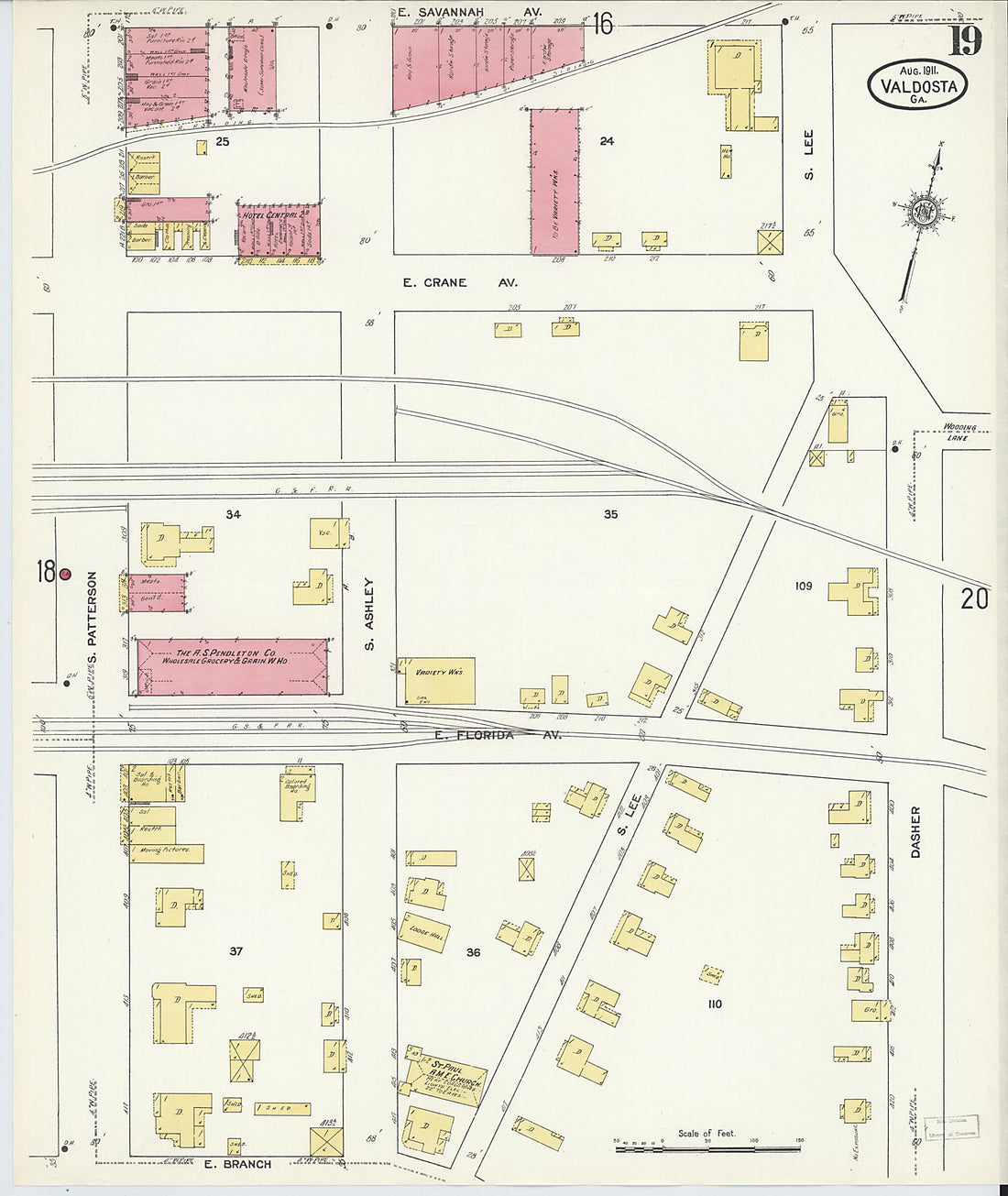 This old map of Valdosta, Lowndes County, Georgia was created by Sanborn Map Company in 1911