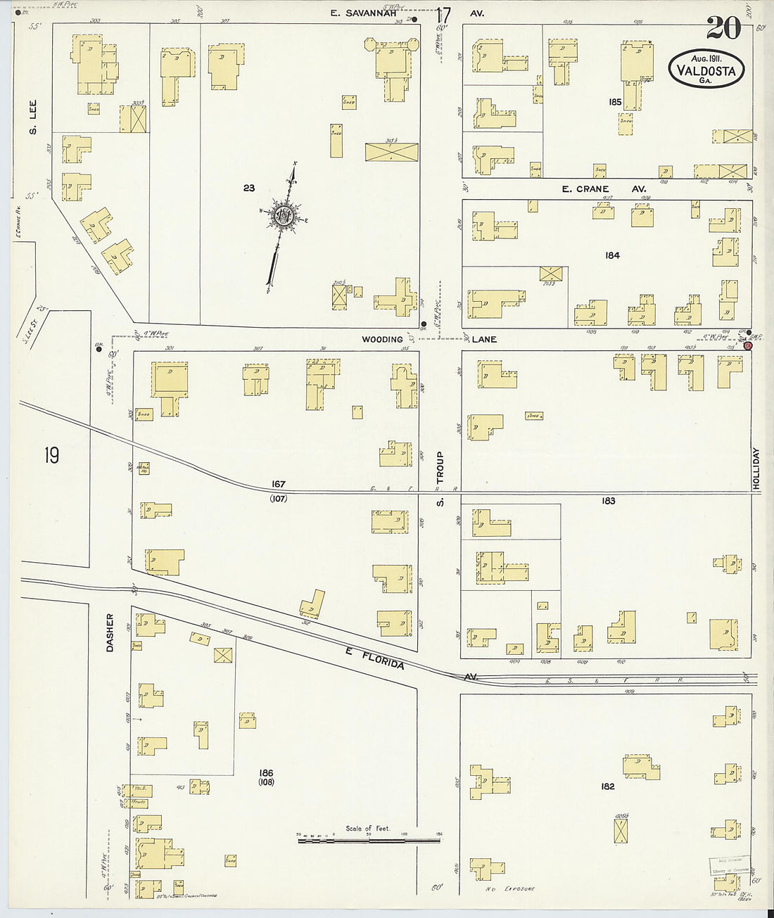 This old map of Valdosta, Lowndes County, Georgia was created by Sanborn Map Company in 1911
