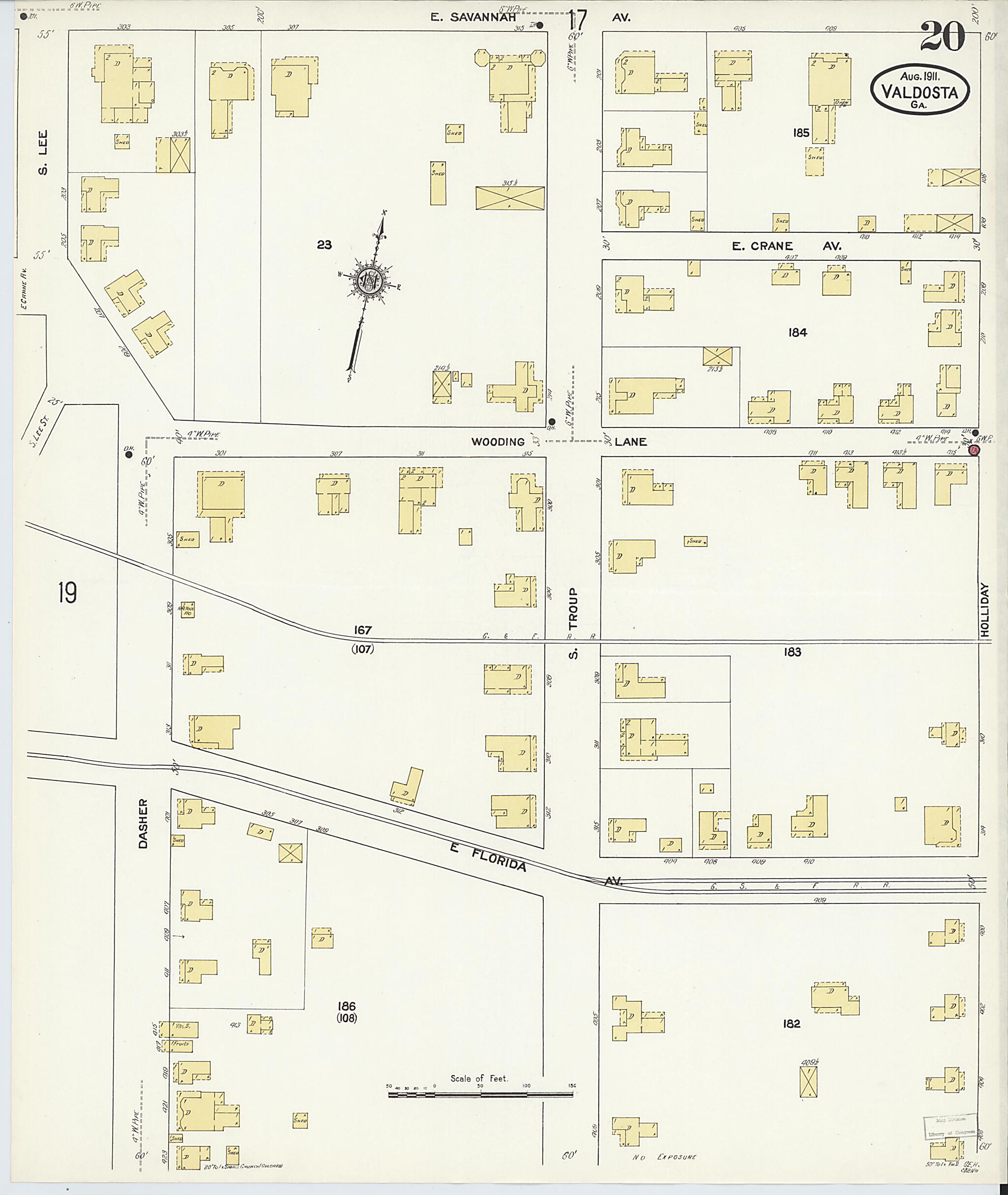This old map of Valdosta, Lowndes County, Georgia was created by Sanborn Map Company in 1911