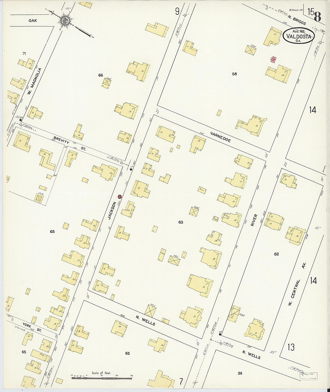 This old map of Valdosta, Lowndes County, Georgia was created by Sanborn Map Company in 1911