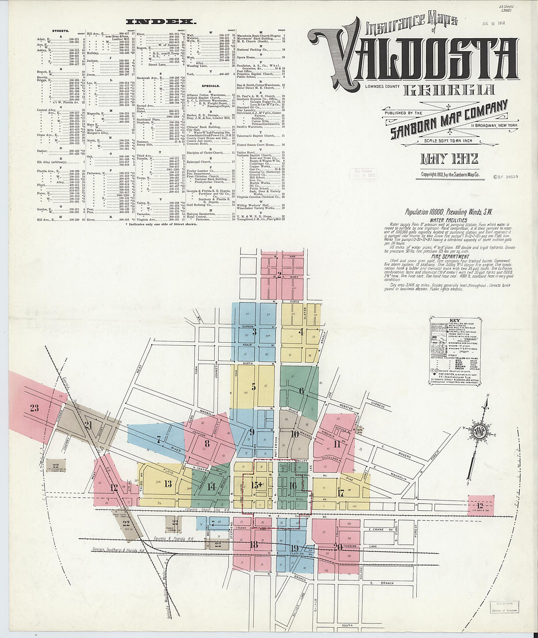 This old map of Valdosta, Lowndes County, Georgia was created by Sanborn Map Company in 1912
