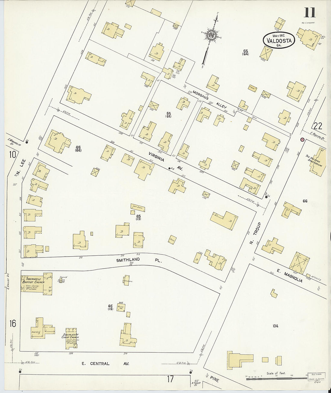 This old map of Valdosta, Lowndes County, Georgia was created by Sanborn Map Company in 1912