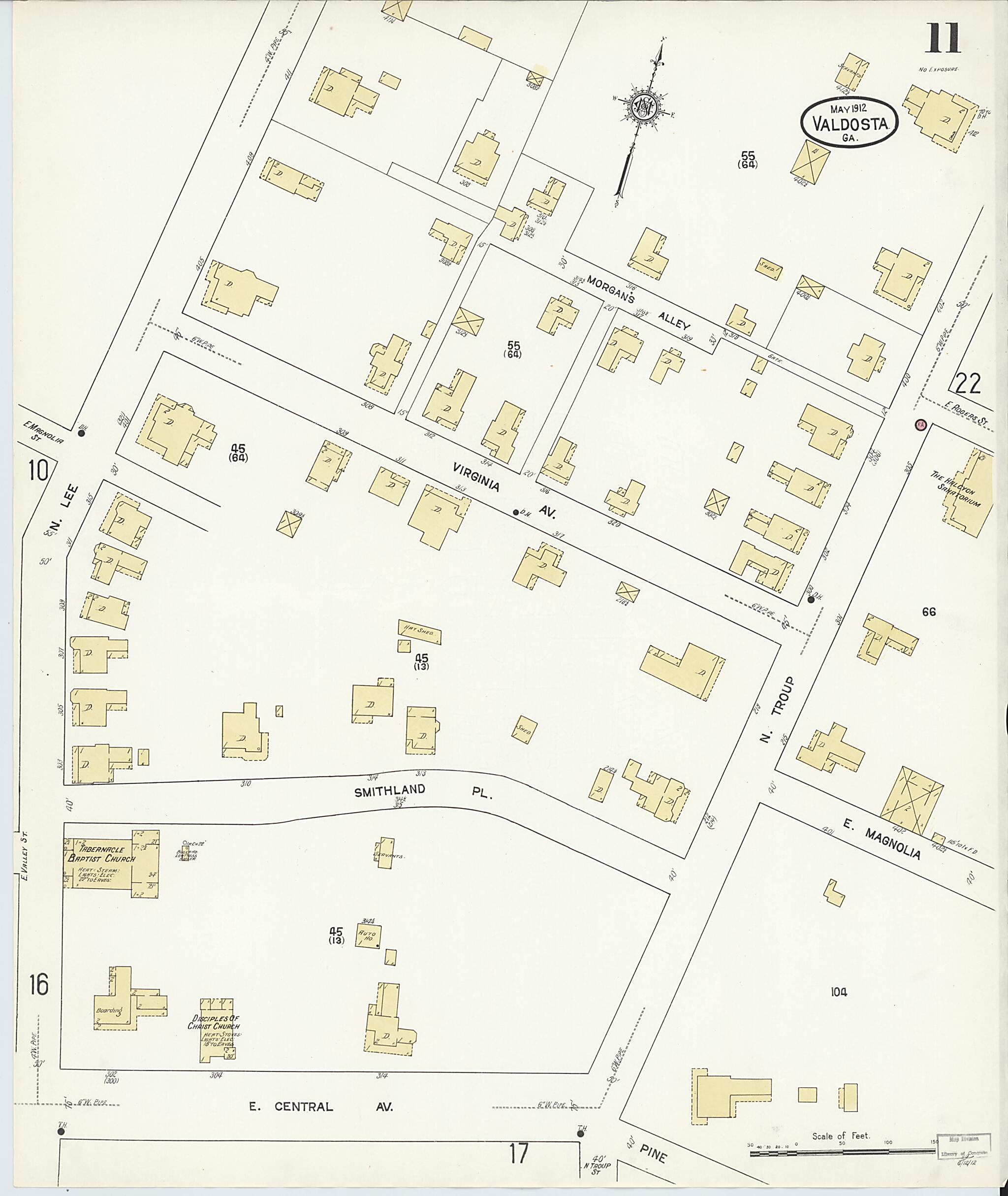 This old map of Valdosta, Lowndes County, Georgia was created by Sanborn Map Company in 1912