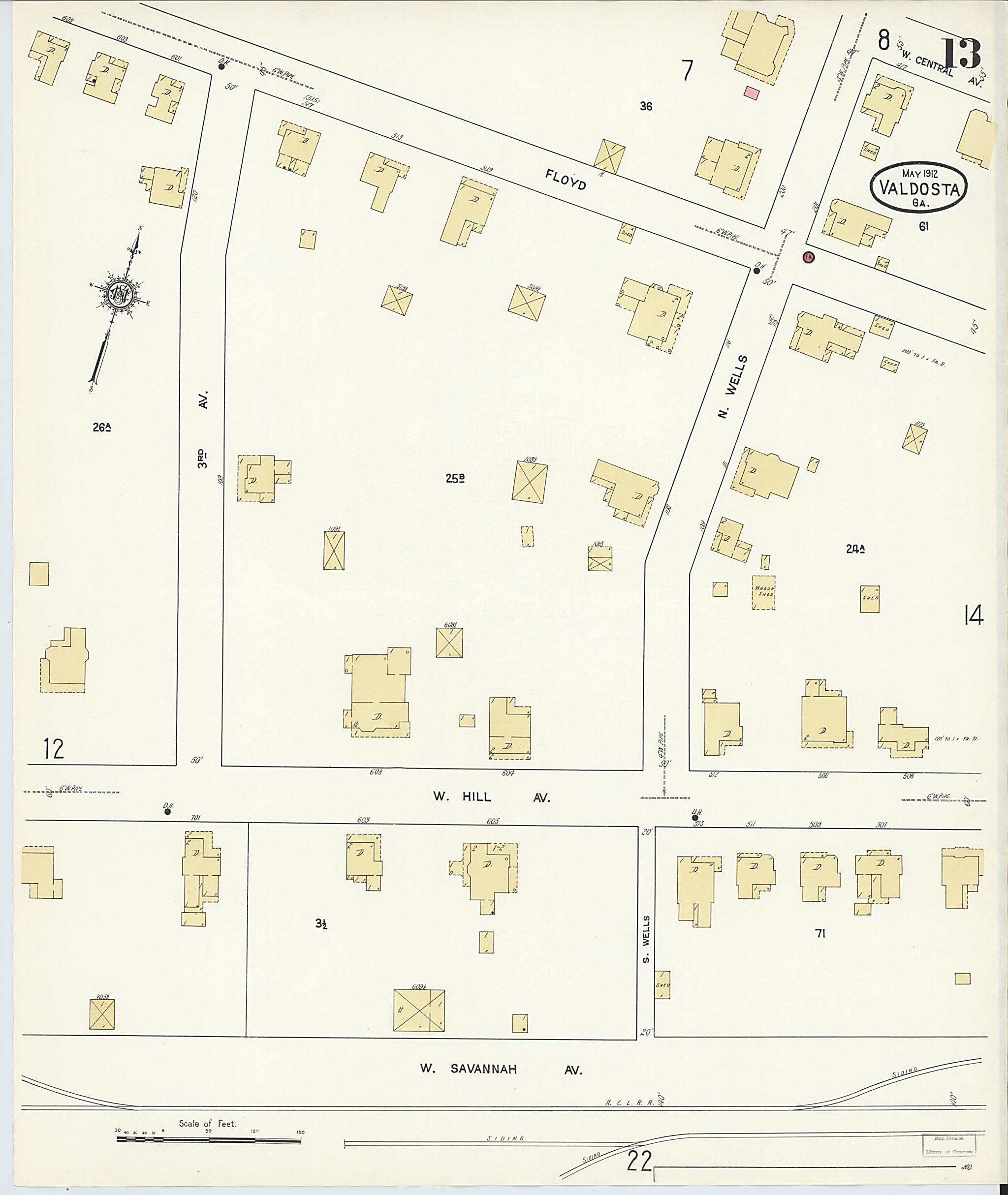 This old map of Valdosta, Lowndes County, Georgia was created by Sanborn Map Company in 1912