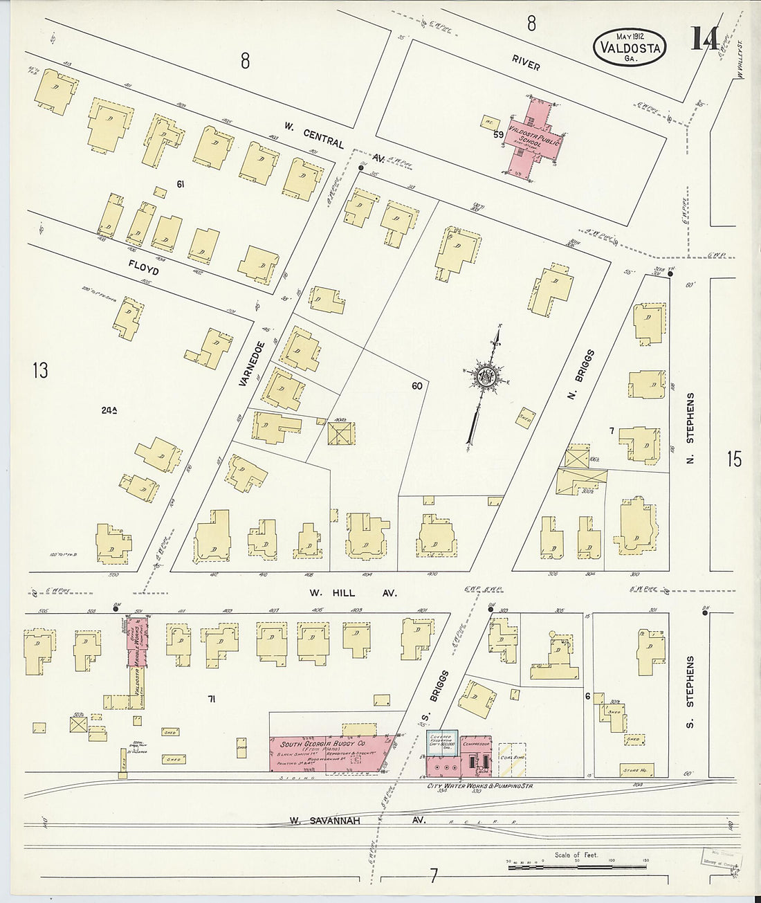 This old map of Valdosta, Lowndes County, Georgia was created by Sanborn Map Company in 1912