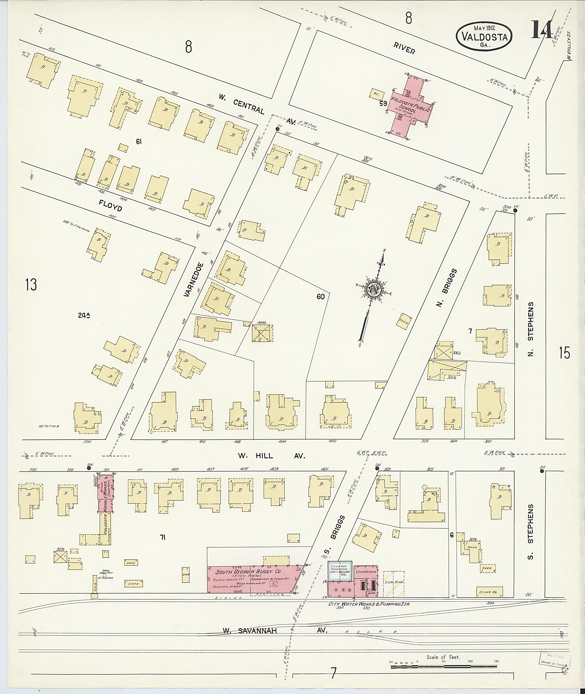 This old map of Valdosta, Lowndes County, Georgia was created by Sanborn Map Company in 1912