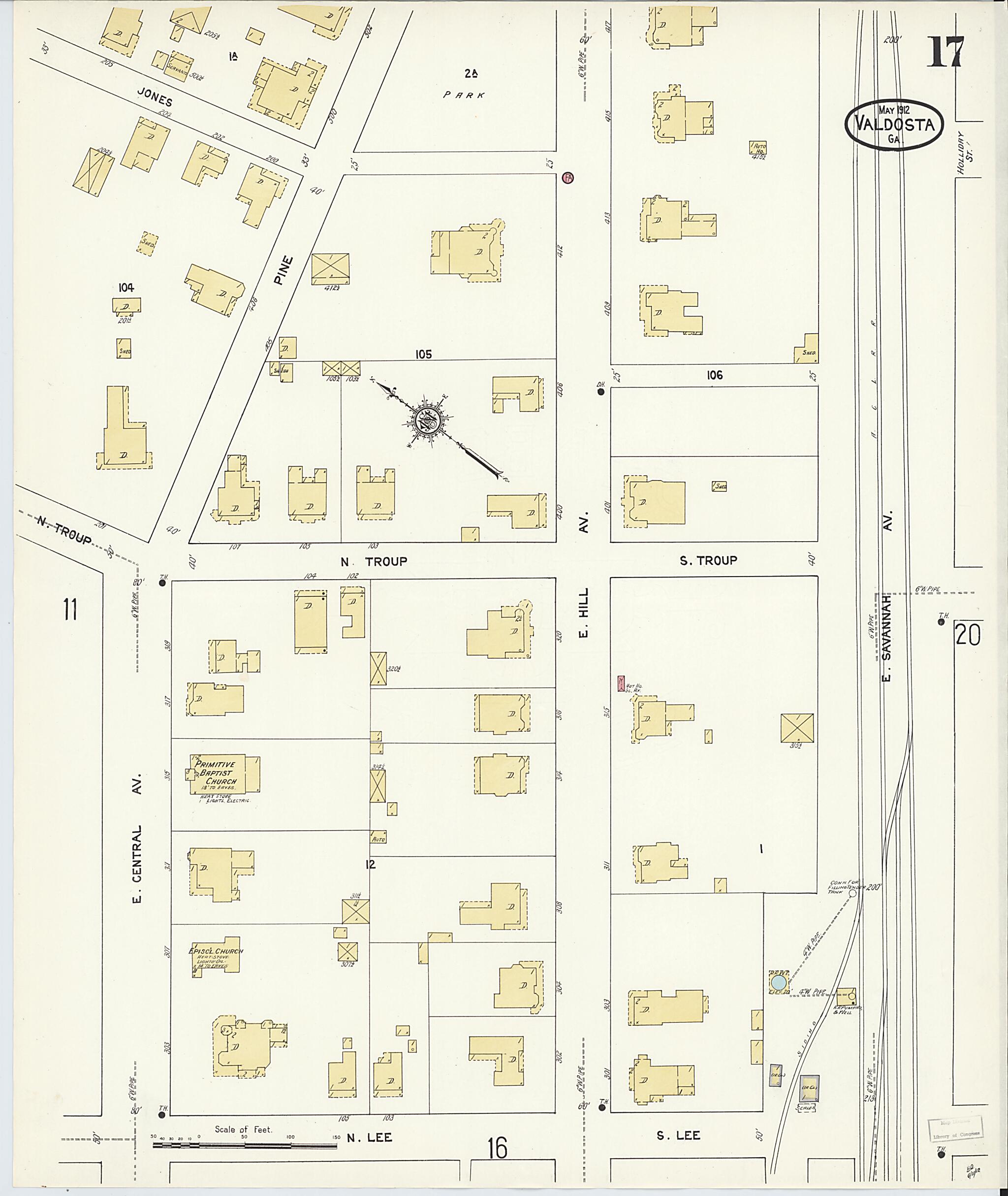 This old map of Valdosta, Lowndes County, Georgia was created by Sanborn Map Company in 1912