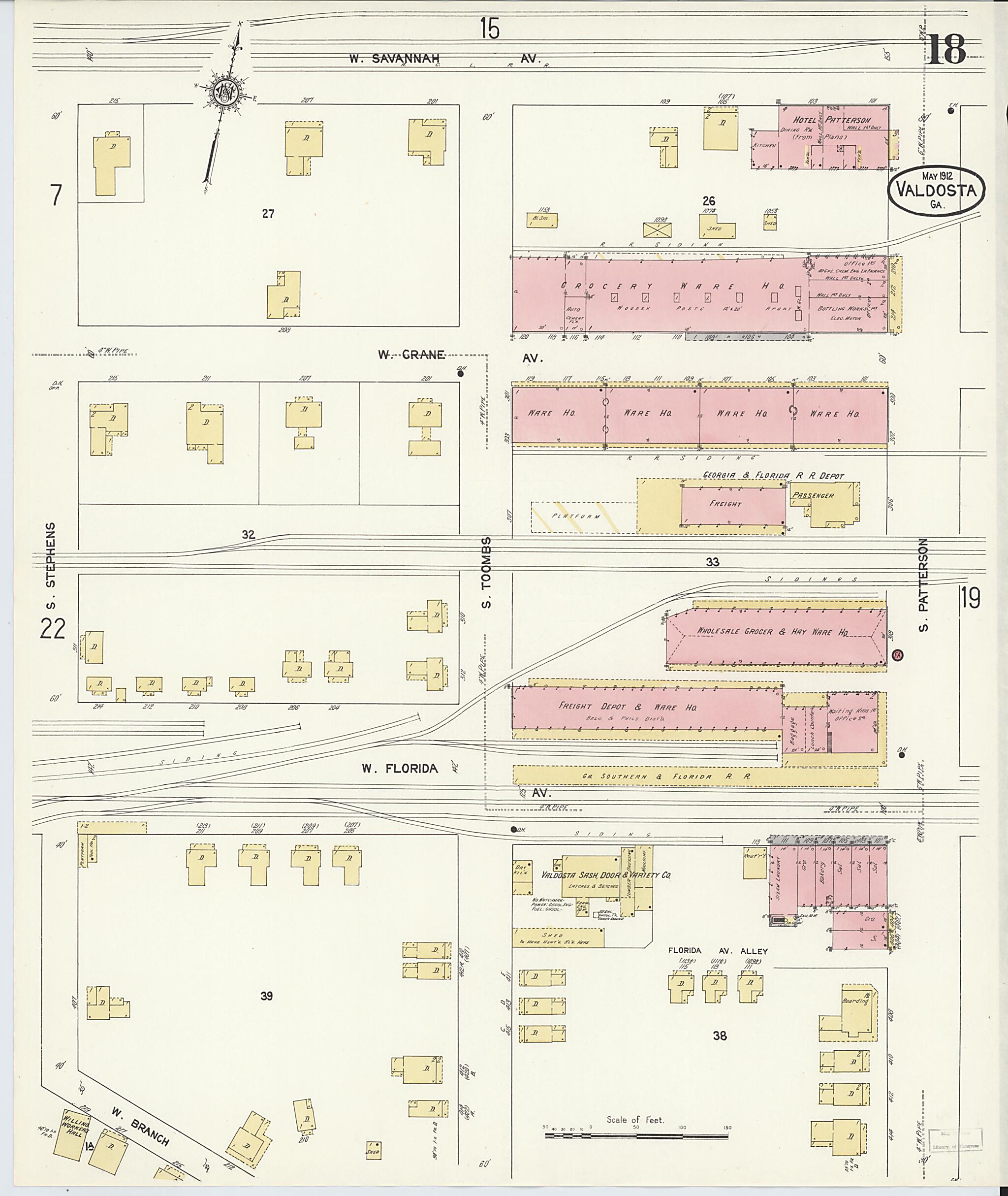 This old map of Valdosta, Lowndes County, Georgia was created by Sanborn Map Company in 1912