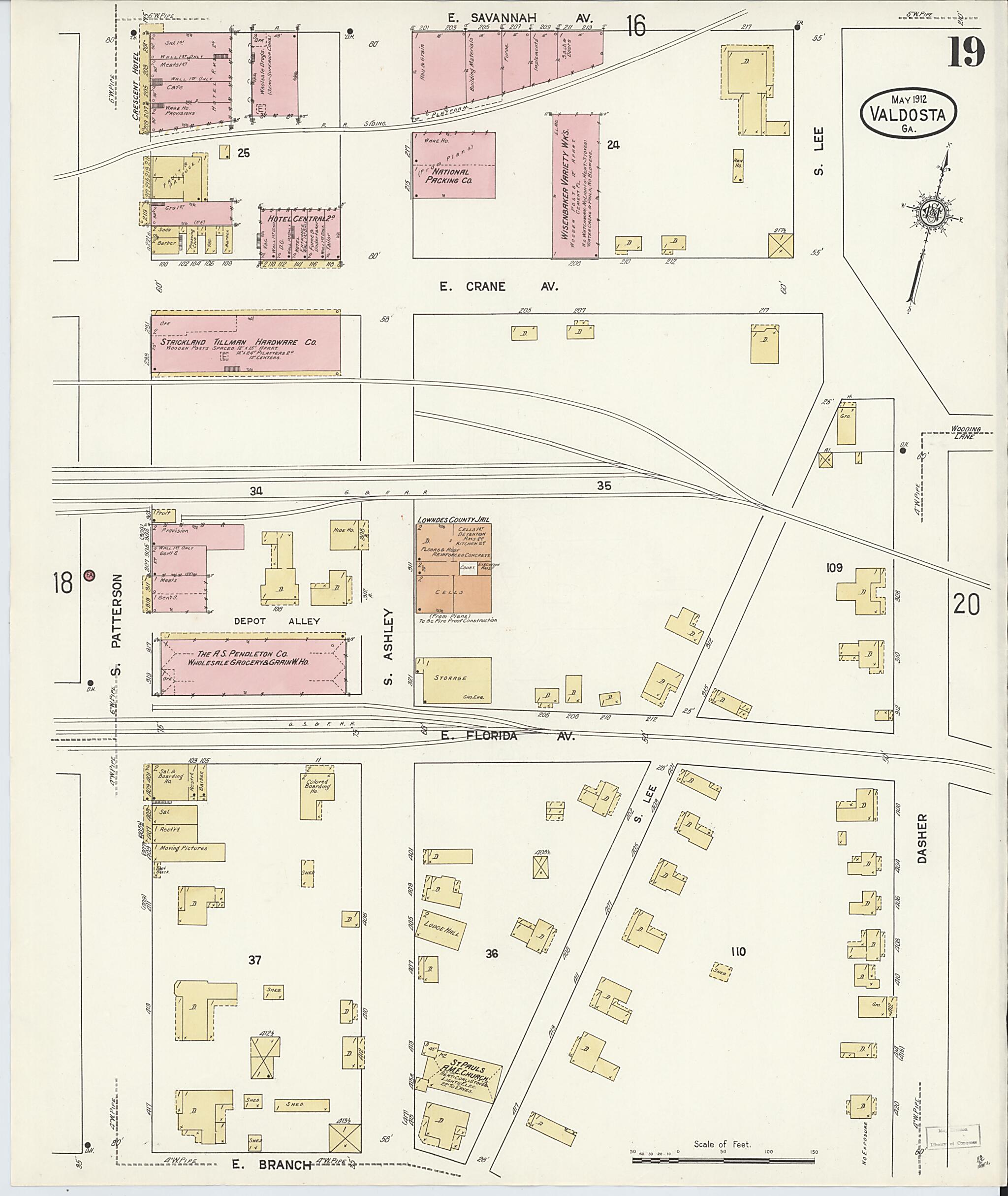 This old map of Valdosta, Lowndes County, Georgia was created by Sanborn Map Company in 1912