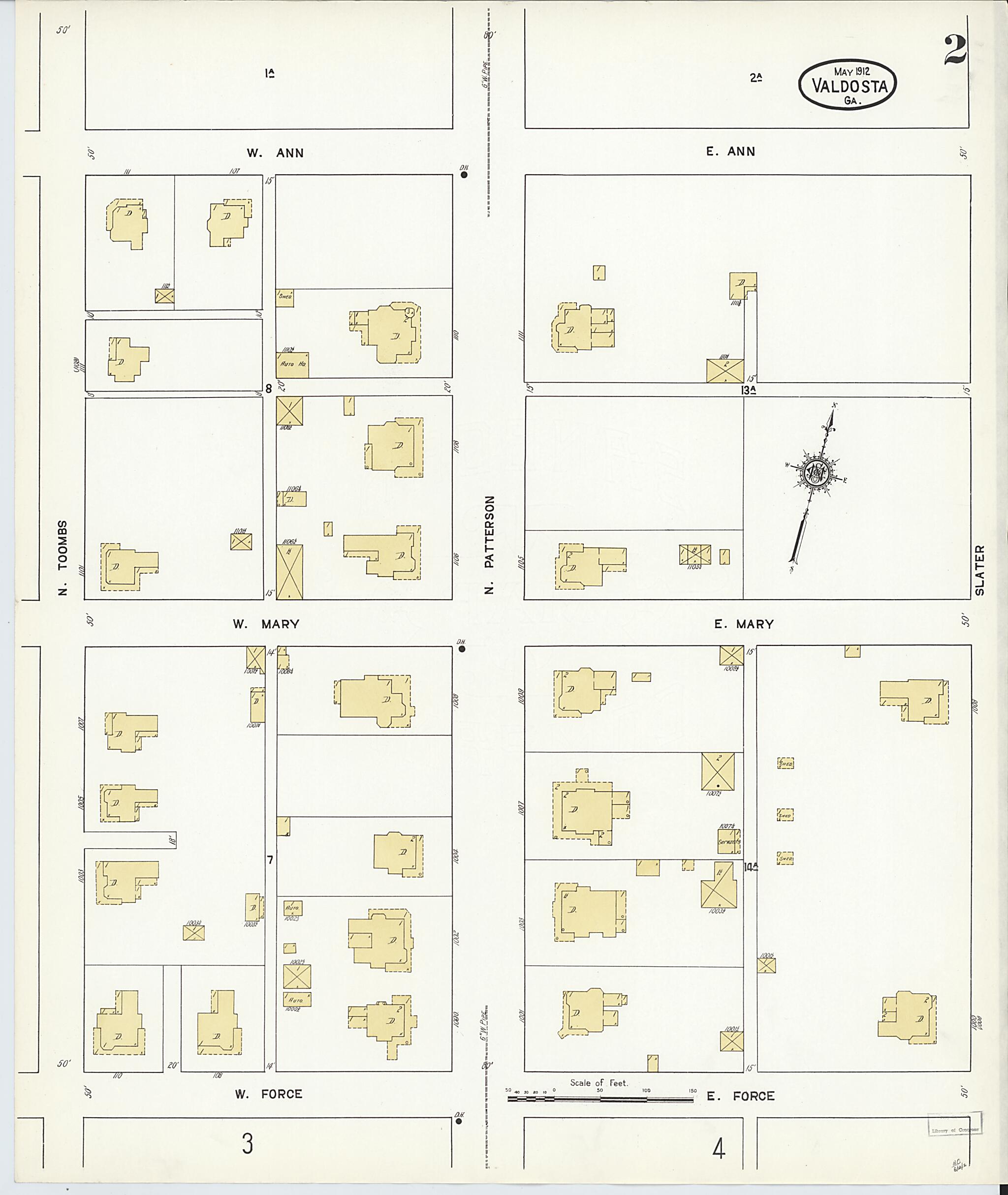 This old map of Valdosta, Lowndes County, Georgia was created by Sanborn Map Company in 1912