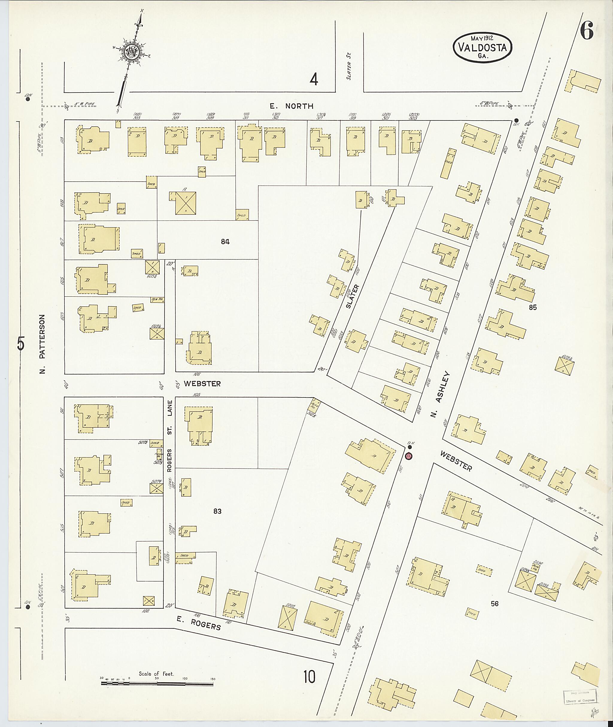 This old map of Valdosta, Lowndes County, Georgia was created by Sanborn Map Company in 1912