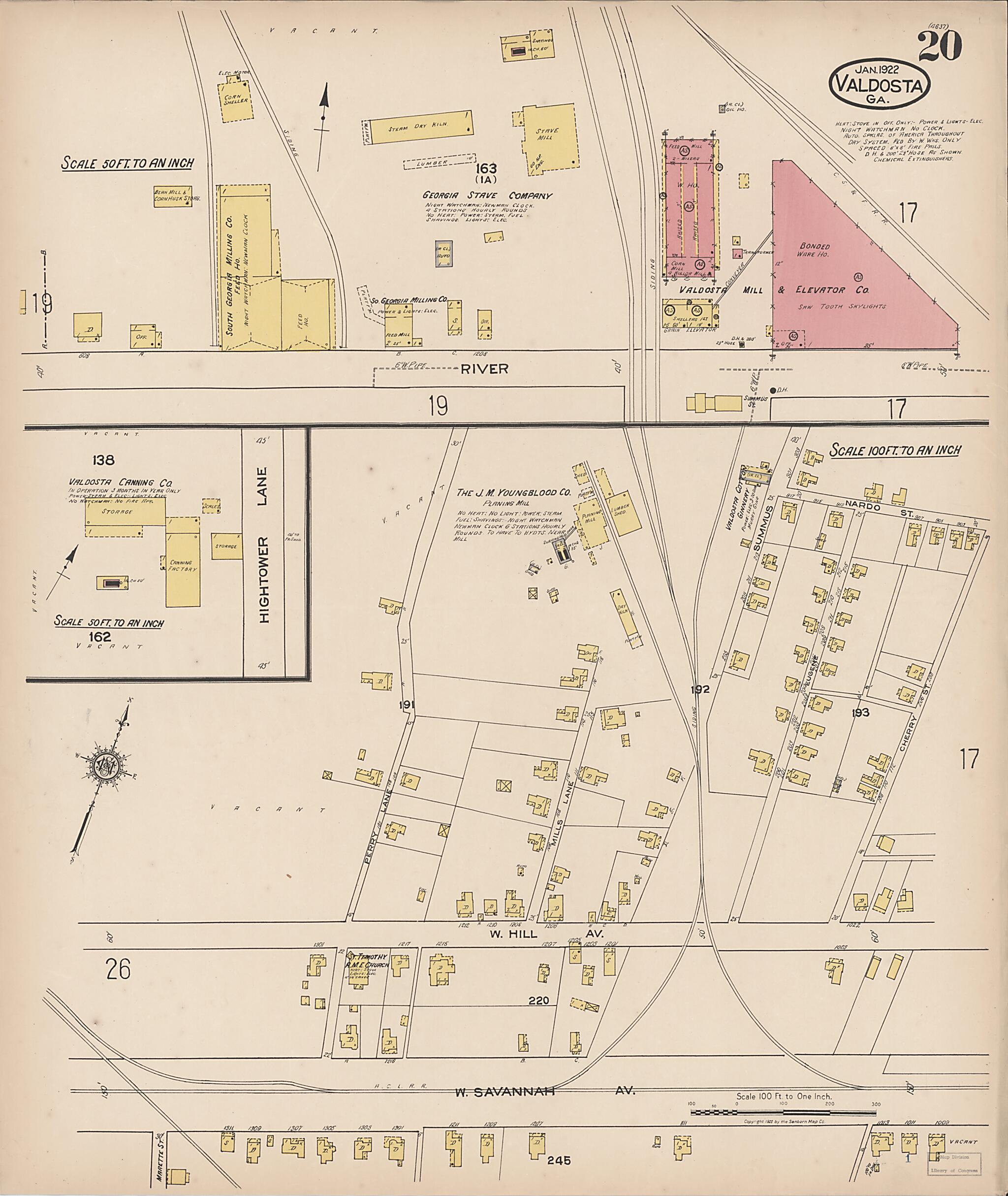 This old map of Valdosta, Lowndes County, Georgia was created by Sanborn Map Company in 1922